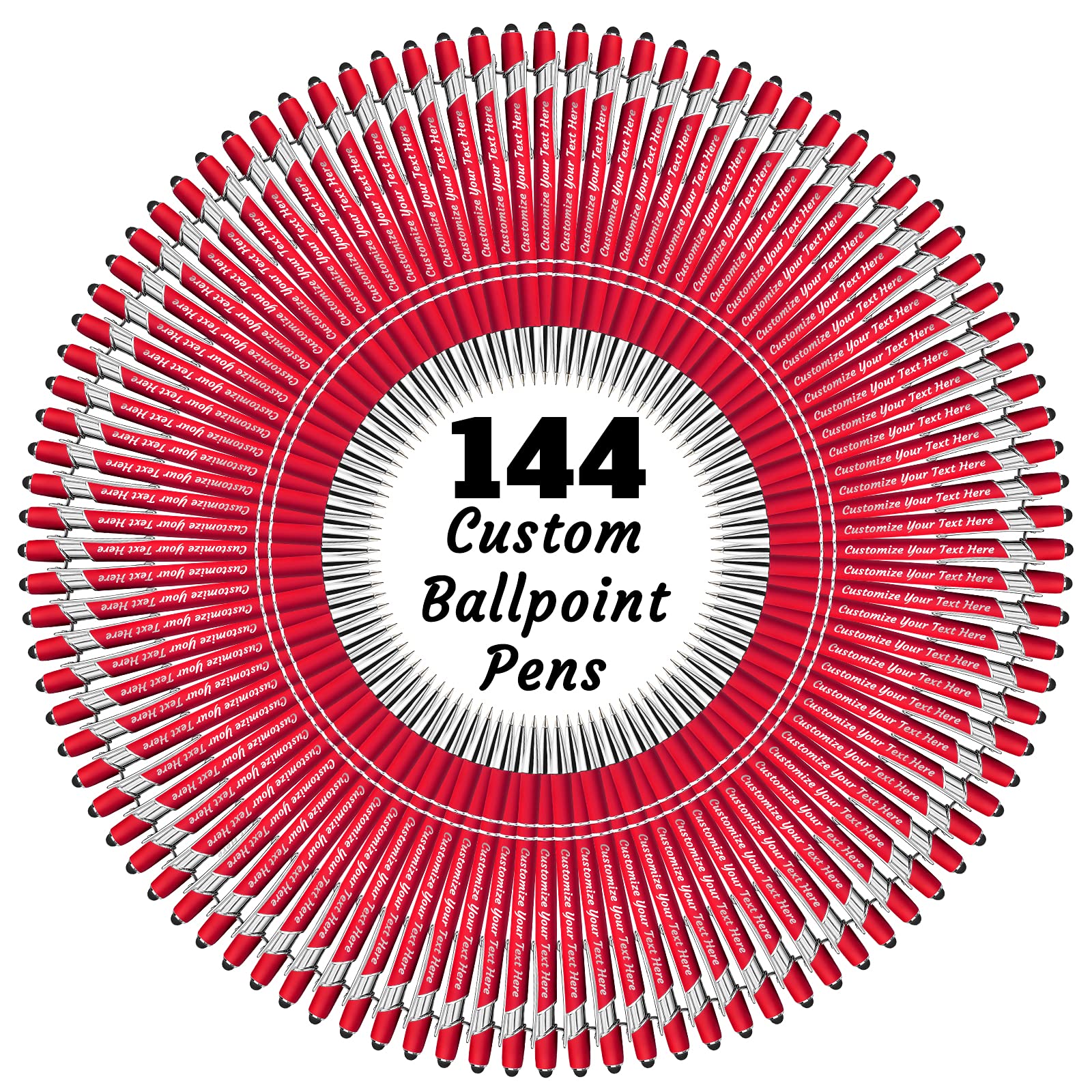 Custom Engraved Ballpoint Pens with Stylus - Personalized Pens with Name/Text - 144-Pack Black Ink Pens for Anniversary, Birthday & Graduation Gifts - Perfect for Office, School & Corporate Events