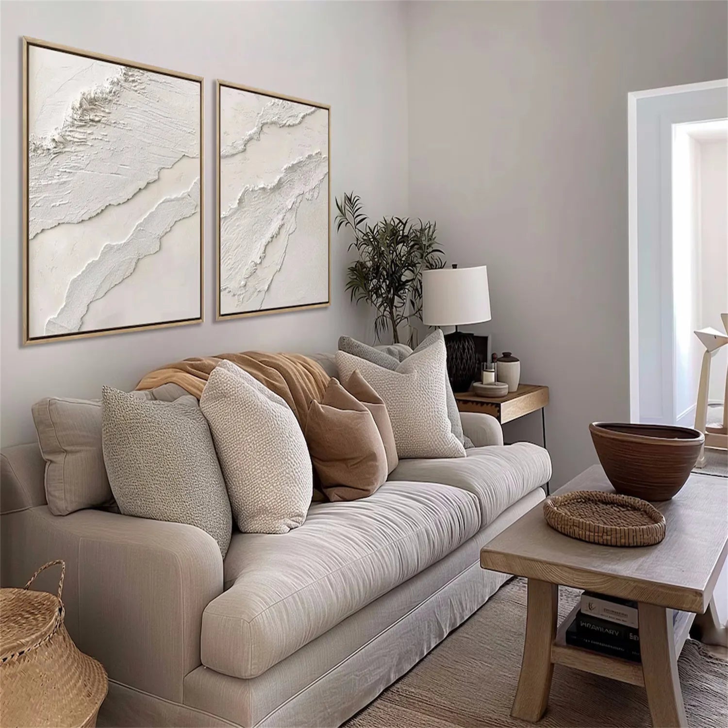 Minimalist Textured Plaster Art Paintings - Set of 2 Modern Abstract Wall Decor (#MM277) | Perfect for Living Room, Bedroom & Office Decor