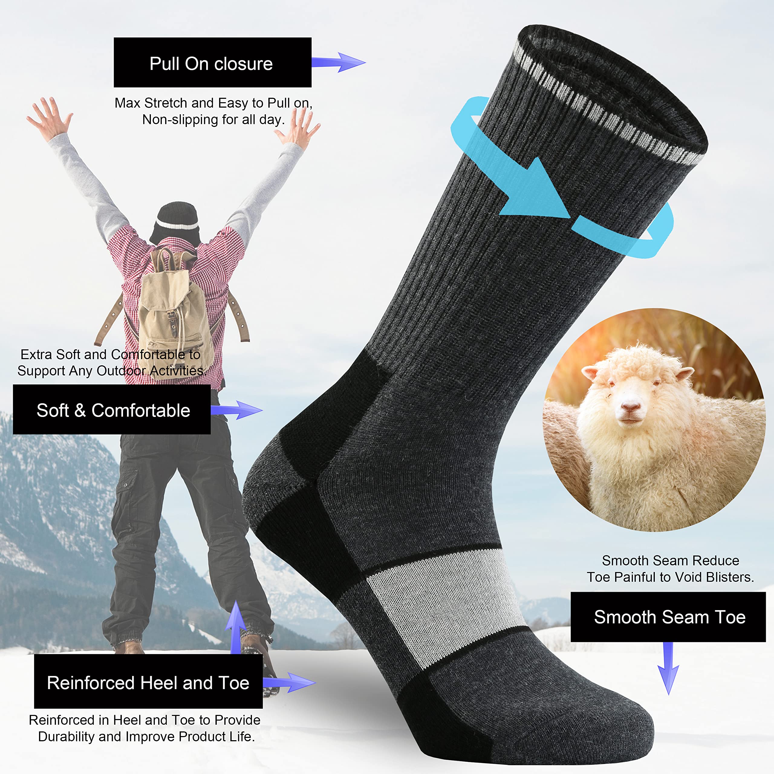 Ortis Men's Merino Wool Cushion Crew Socks - Moisture Wicking, Lightweight & Breathable for Hiking, Cycling & Outdoor Activities - Perfect for Trail Running, Camping & Winter Sports