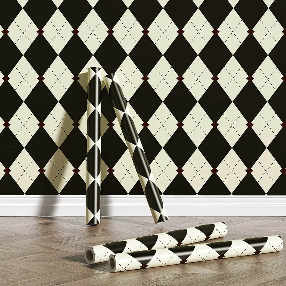 Vintage Argyle Pattern Removable Wallpaper - Peel and Stick Self-Adhesive Wall Covering for Bedroom, Living Room, Office Decoration