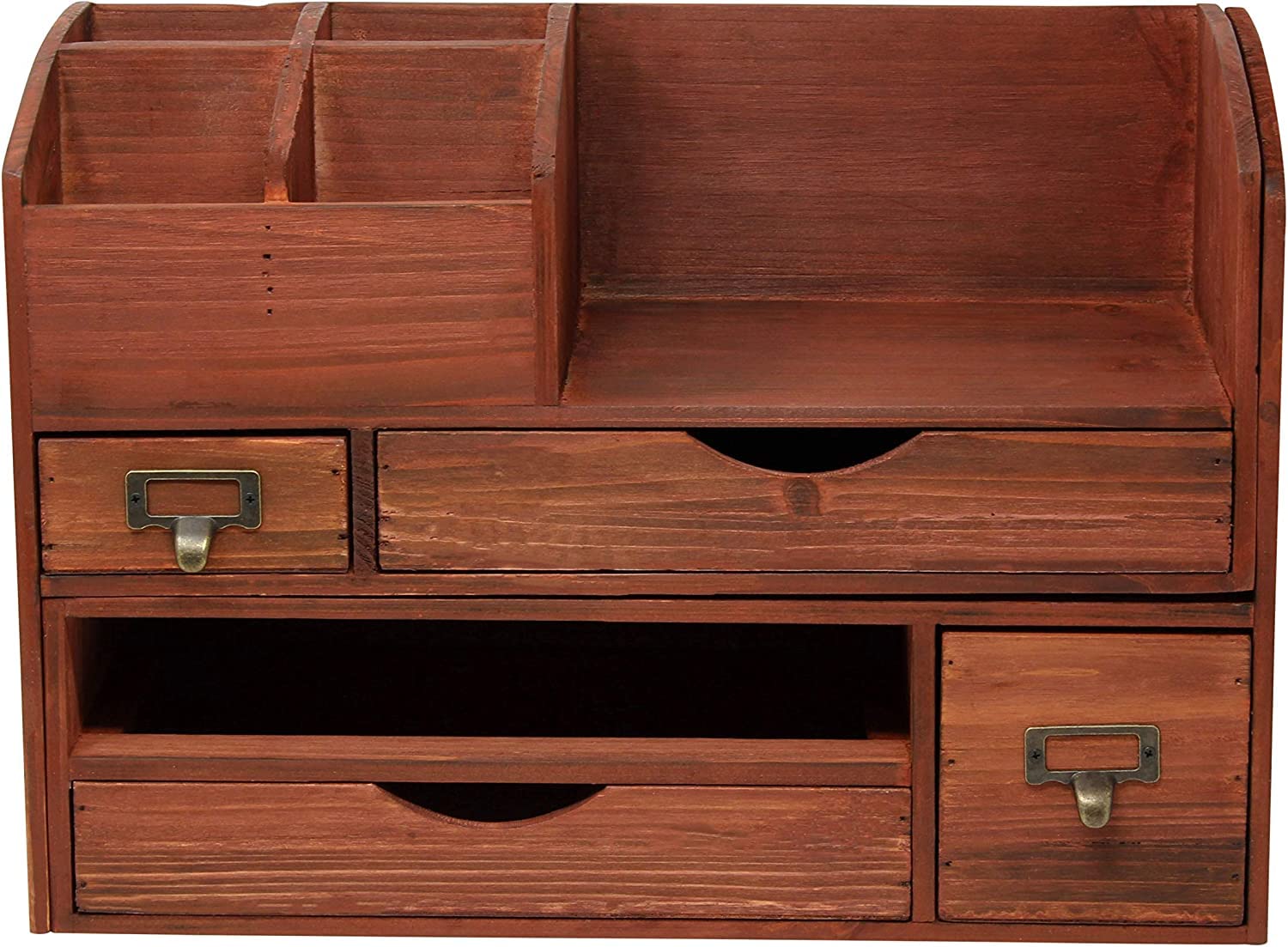 Premium Adjustable Wooden Desk Organizer - Cherry Wood Storage Shelf for Office Supplies, Mail & Accessories - Perfect for Home Office, Workspace & Countertop Organization