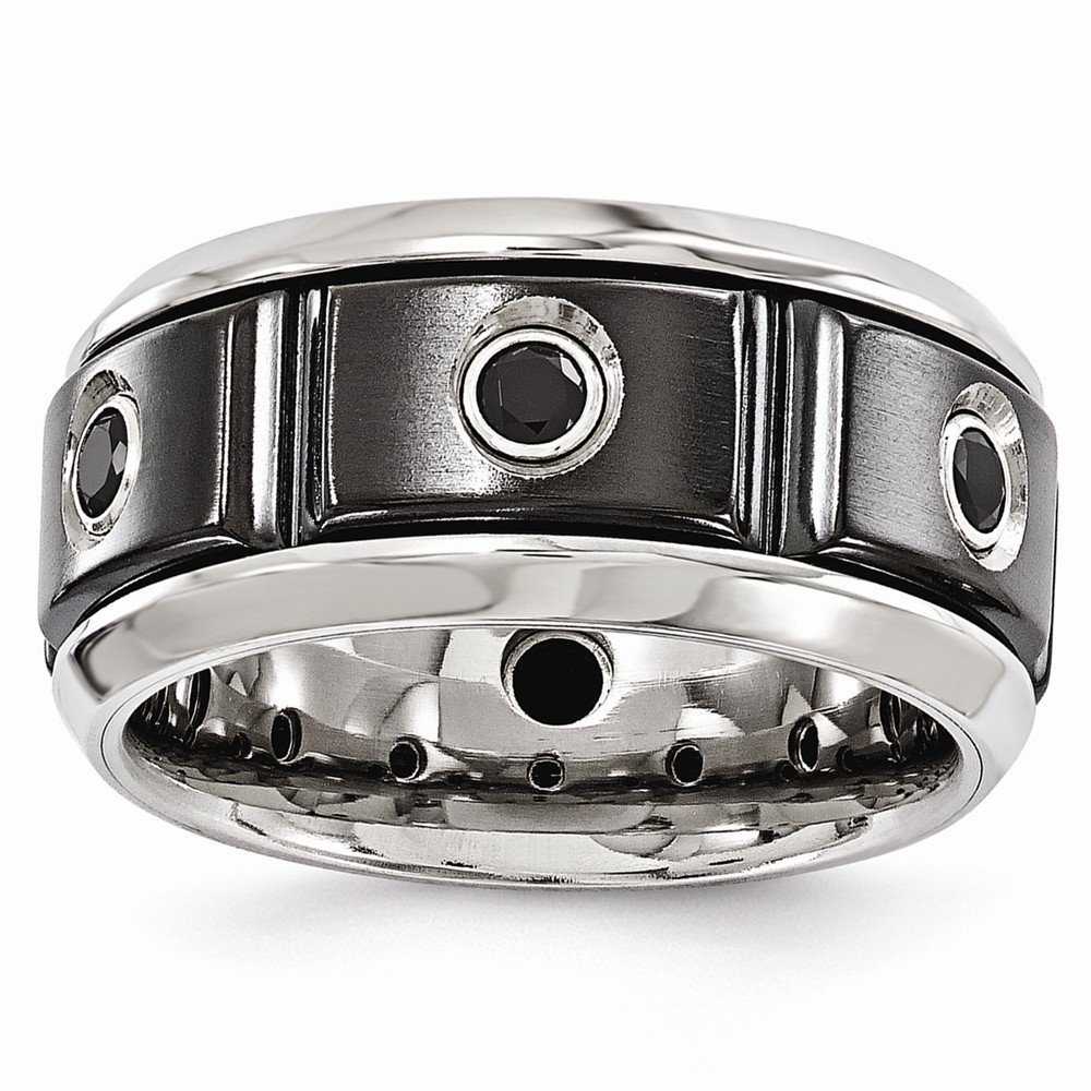 Solid Black Titanium Men's Wedding Band Ring - Stainless Steel & Silver Bezel with Black Spinel - Perfect for Engagement, Anniversary, and Formal Occasions