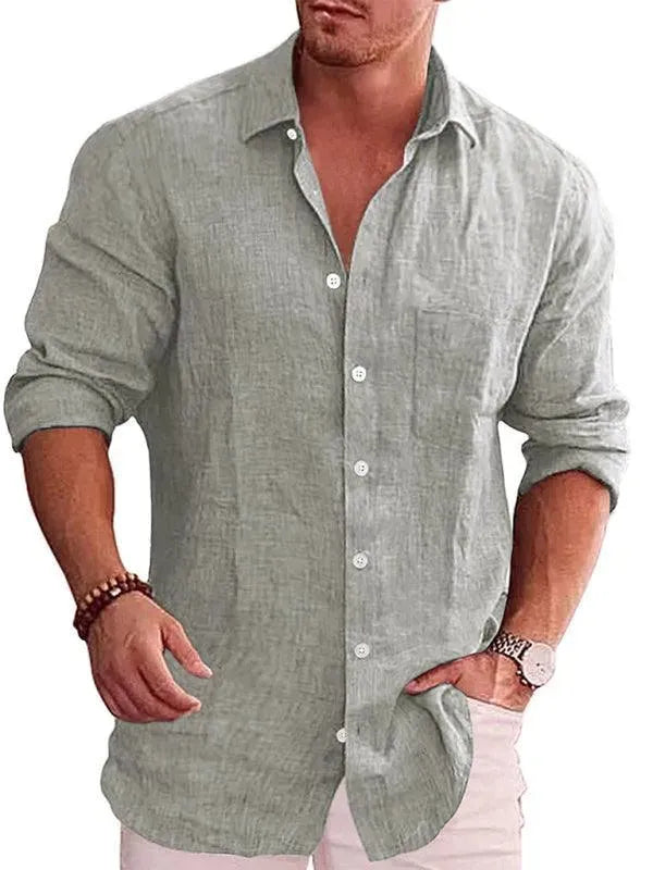 Men's Classic Long Sleeve Linen Shirt - Breathable & Comfortable Casual Button Down for Summer | Perfect for Beach, Office & Outdoor Activities