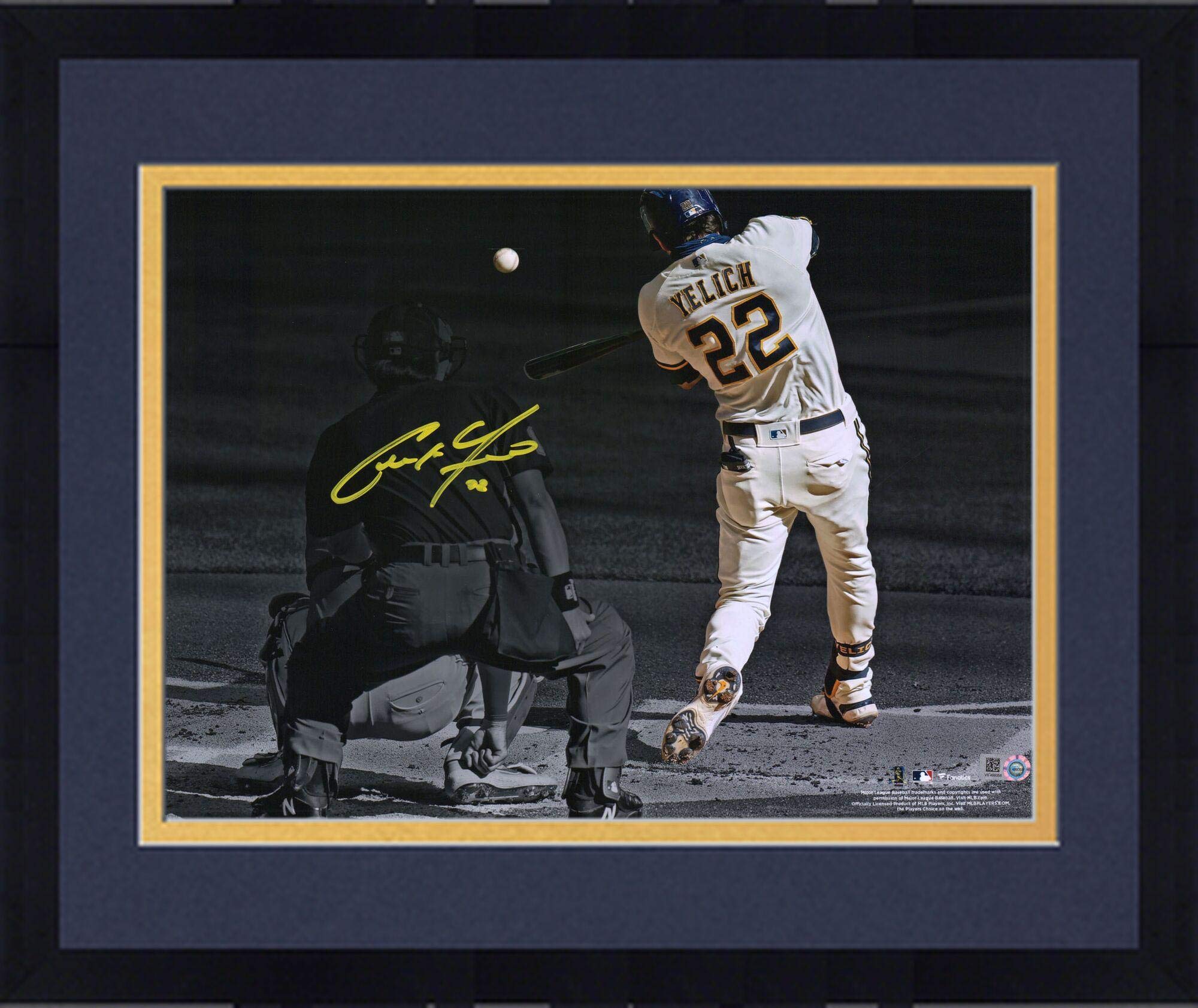 Framed Christian Yelich Milwaukee Brewers Autographed 11x14 Spotlight Photograph - Signed MLB Baseball Memorabilia - Perfect for Man Cave, Sports Bar Decor & Baseball Fan Gifts