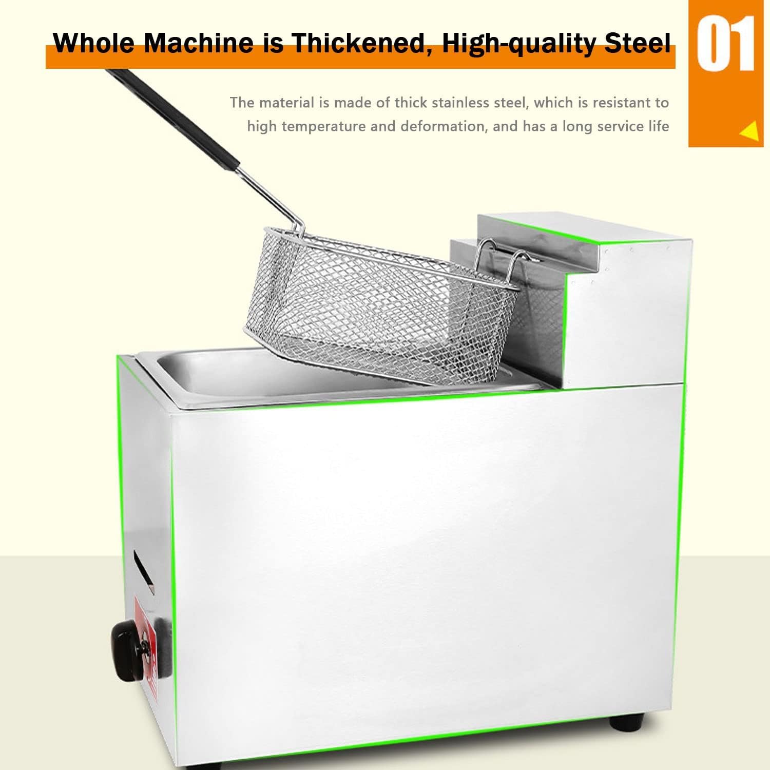 ELGADO Commercial Stainless Steel LPG Deep Fryer with Temperature Control - 15L Large Capacity Gas Fryer with Lid for Restaurants, Food Trucks & Home Use - Perfect for French Fries, Chicken Wings & Seafood - Easy to Clean Freestanding Design