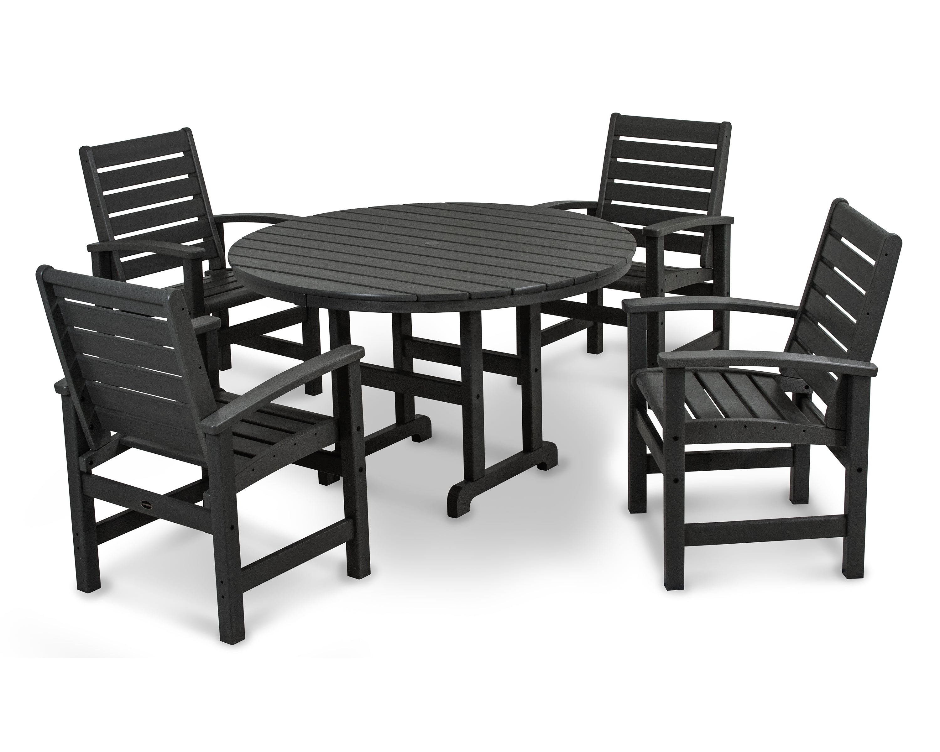 POLYWOOD Signature 5-Piece Round Farmhouse Dining Set - Outdoor Patio Furniture for Garden, Backyard, and Poolside Dining