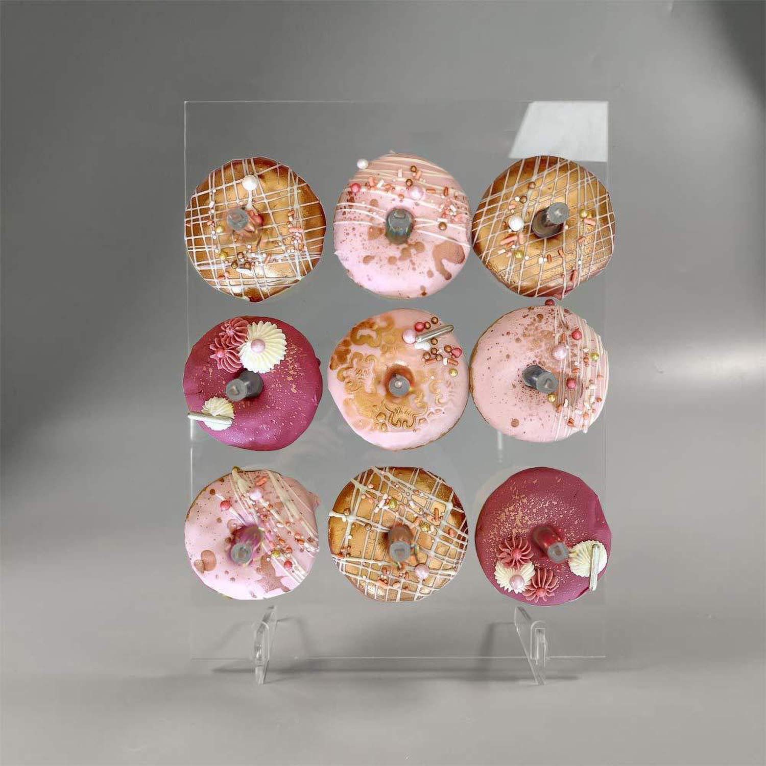 **Acrylic Donut Stand - Square Dessert Display for Donuts, Bagels & Pastries - Perfect for Wedding, Birthday Party, Baby Shower & Dessert Table Decor (1 Stand)**    **Use Cases:** Display donuts, bagels, cupcakes, or pastries elegantly at weddings, birthdays, baby showers, or dessert tables.