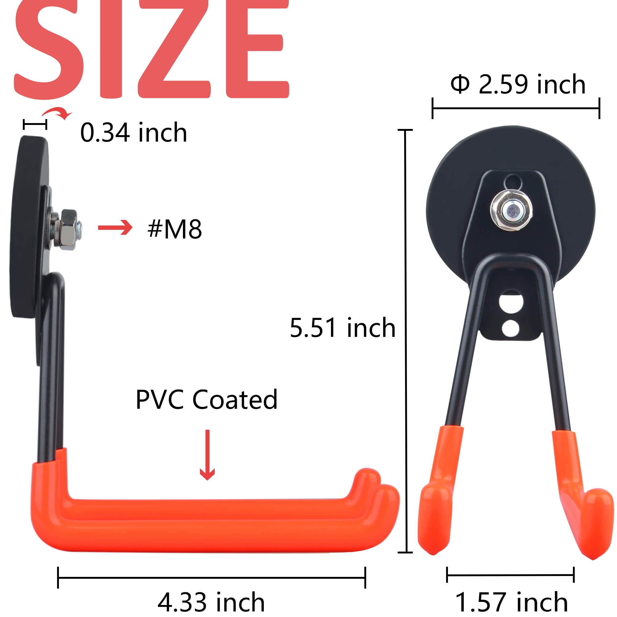 Heavy Duty Magnetic Hooks (2 Pack) - Strong Anti-Slide Garage Hangers for Tool Organization - Perfect for Power Drills, Garden Tools, Hoses & Workshop Storage - Ideal for Garage, Tool Chest & Steel Pegboard Mounting