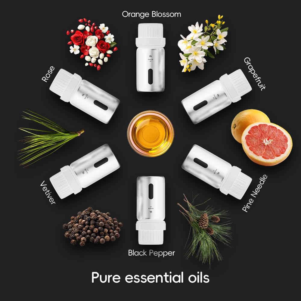 Premium Smart Car Air Freshener Diffuser with 7 Luxury Hotel-Scented Essential Oils | Rechargeable Waterless Aroma Diffuser with Auto On/Off | Perfect Car Accessory Gift for Men & Auto Enthusiasts | Ideal for Road Trips, Commuting & Vehicle Interior Refresh
