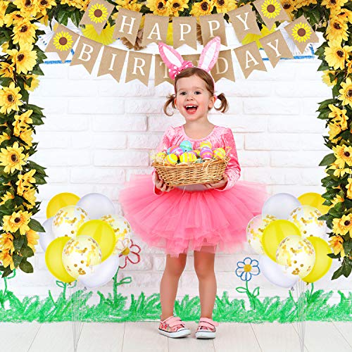 33-Piece Sunflower Party Decorations Set - Happy Birthday Banner, Cake Topper, Cupcake Toppers, Garland, Tissue Fans, Paper Pom Poms & Balloons for Sunflower-Themed Birthday Parties & Baby Showers