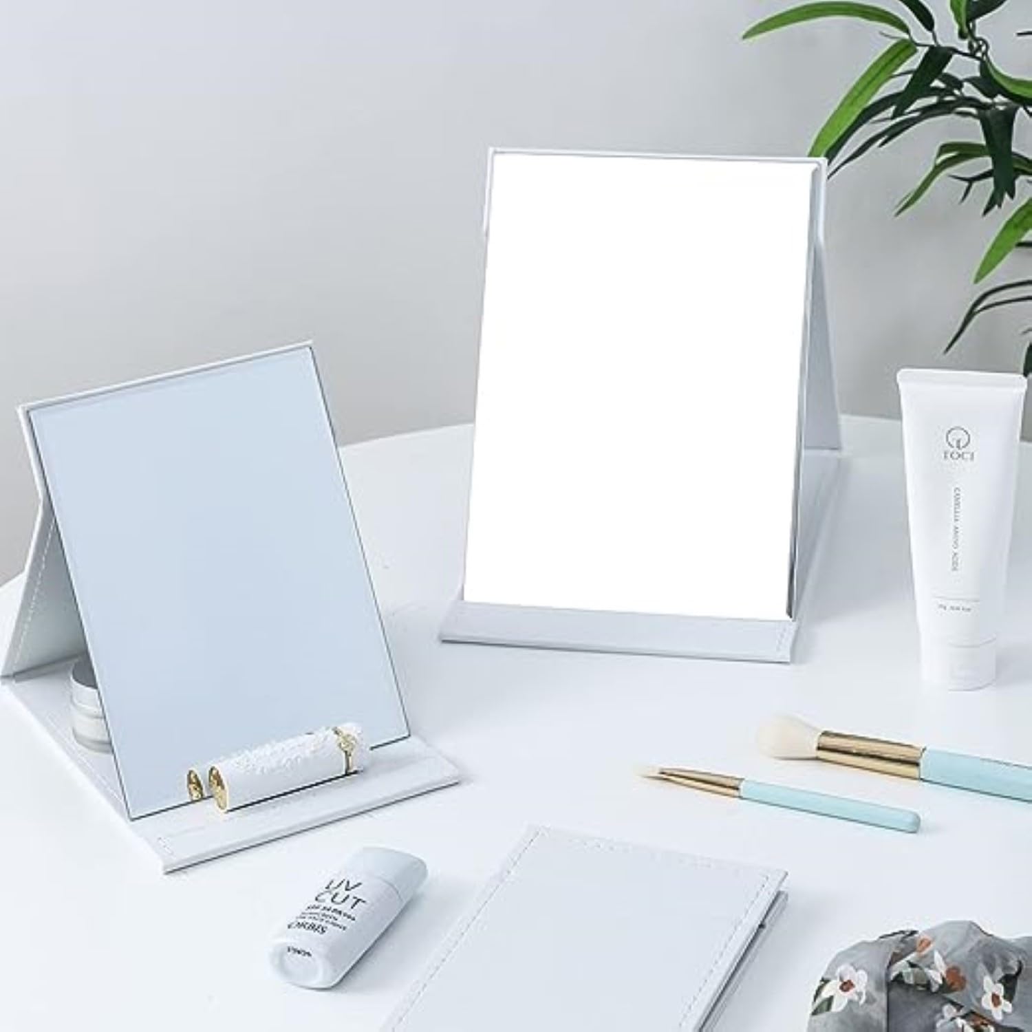 ONICORN® Portable Folding Makeup Mirror with Adjustable Stand - 360° Rotation Vanity Mirror for Bathroom, Shower & Shaving - White Rectangular Tabletop Mirror for Home & Travel Use