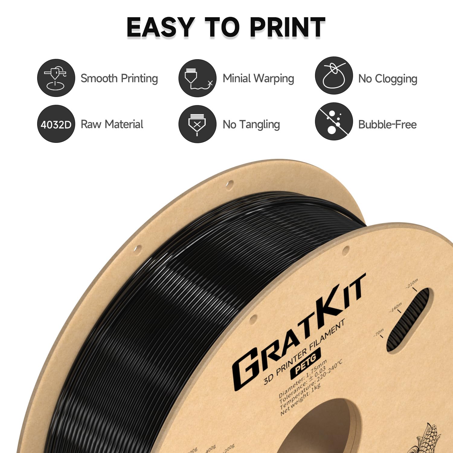 High-Quality PETG 3D Printer Filament 1KG Spool - 1.75mm Diameter, Black - Perfect for Strong, Durable Prints - Ideal for Functional Parts, Cosplay Props & DIY Projects