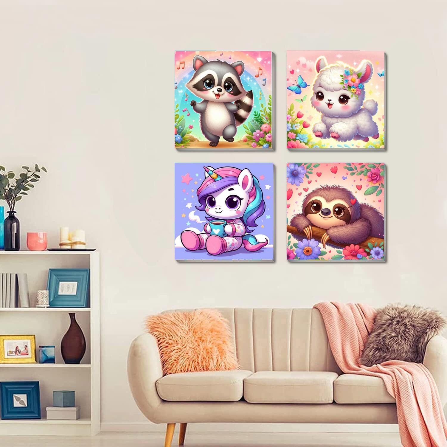 4 Pack Framed Paint by Number Kit for Kids Age 8-12 - Cute Animals Acrylic Painting Set for Beginners, Easy DIY Canvas Art Crafts (8x8 Inch) - Perfect Wall Decor Gift for Birthday & Home Decoration