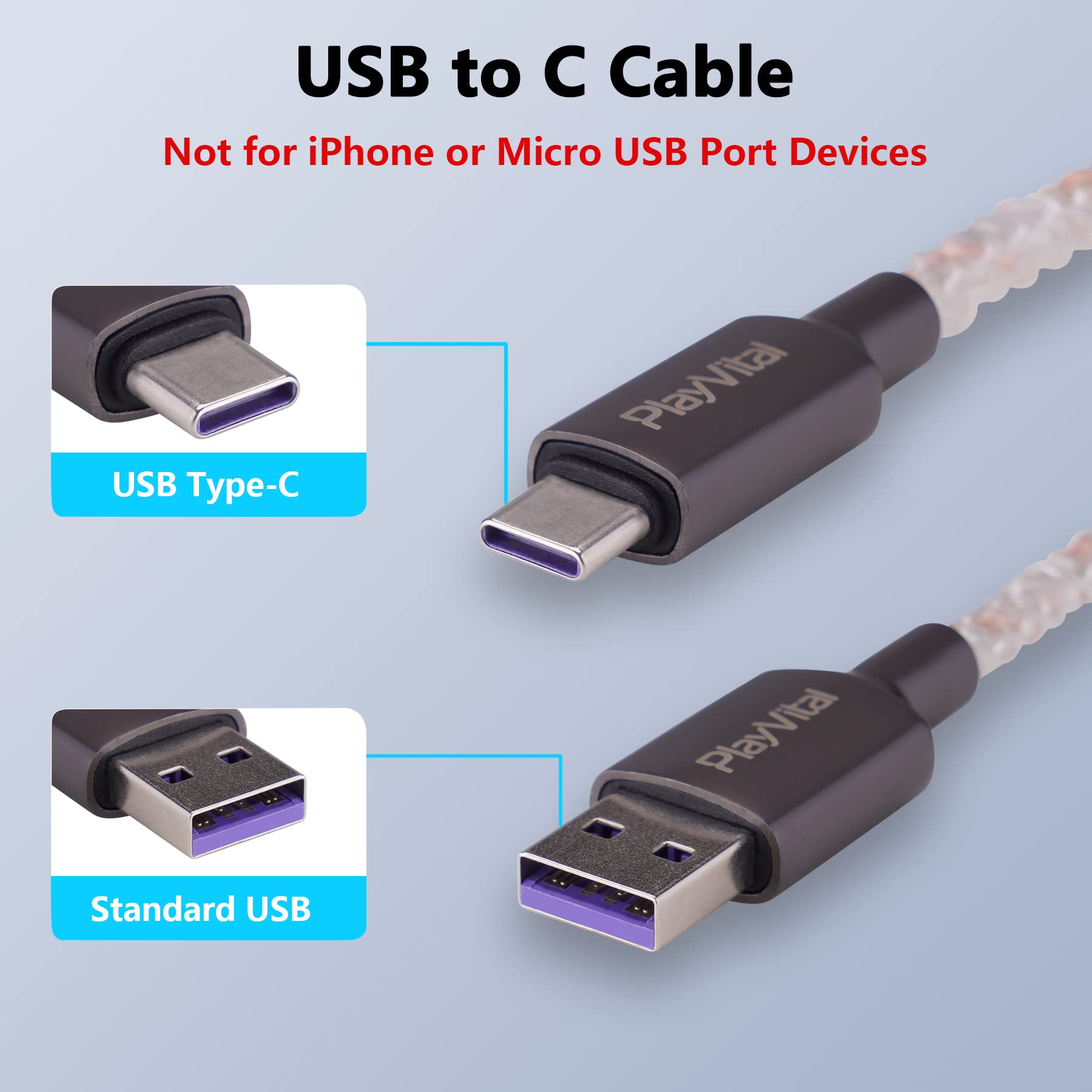 PlayVital 3.28FT LED Illuminated USB-C Charging Cable for PS5 Controller - Universal Fast Charging Cord for Xbox Core/Elite Series 2, Switch Pro Controller - Gaming Accessory for Night Play & Charging