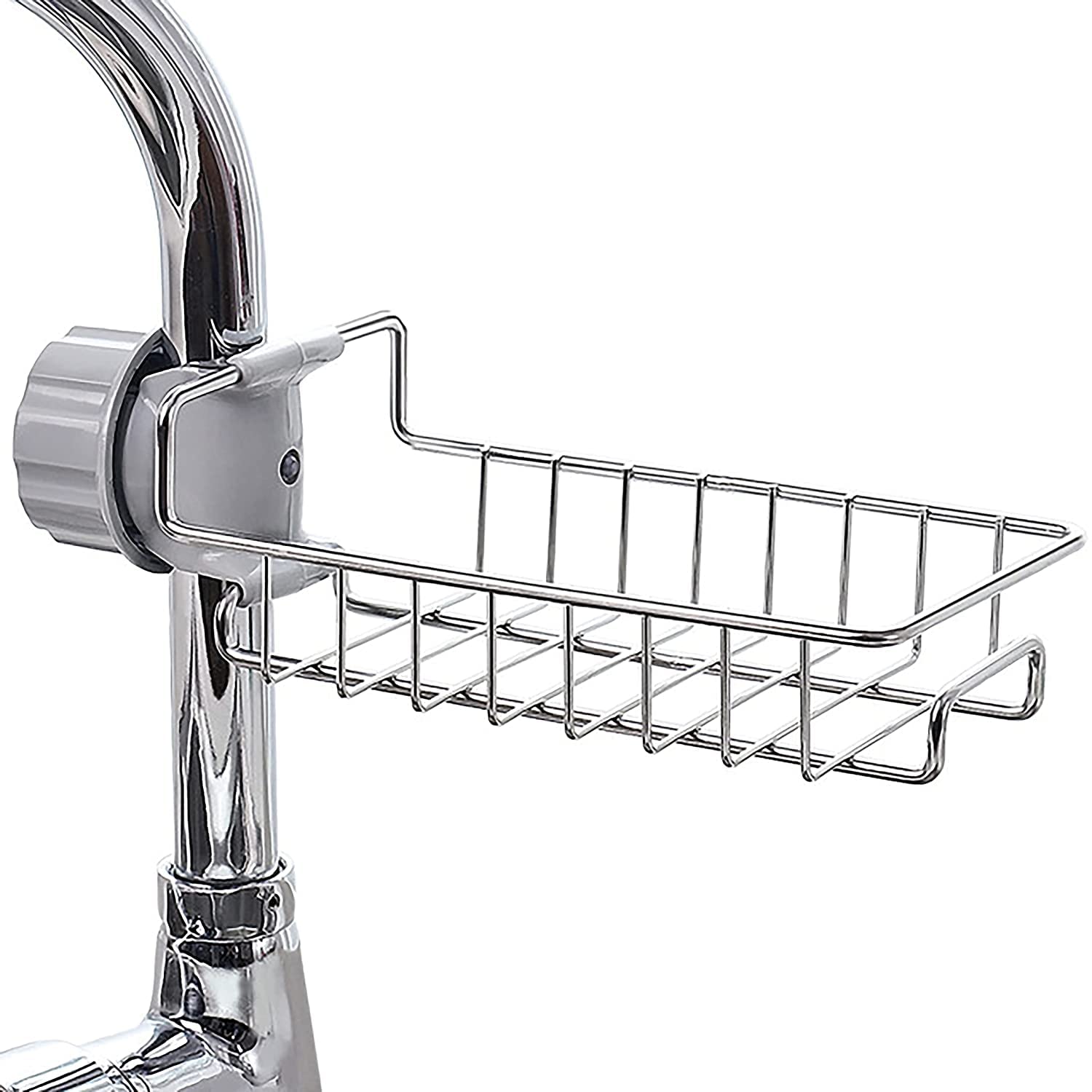 Stainless Steel Sink Caddy Organizer with Towel Holder - Kitchen Drain Rack & Soap Dispenser Storage - Practical Tap Organizer Clip for Sponges and Brushes - Perfect for Small Kitchen Countertop Organization (Pack of 1)