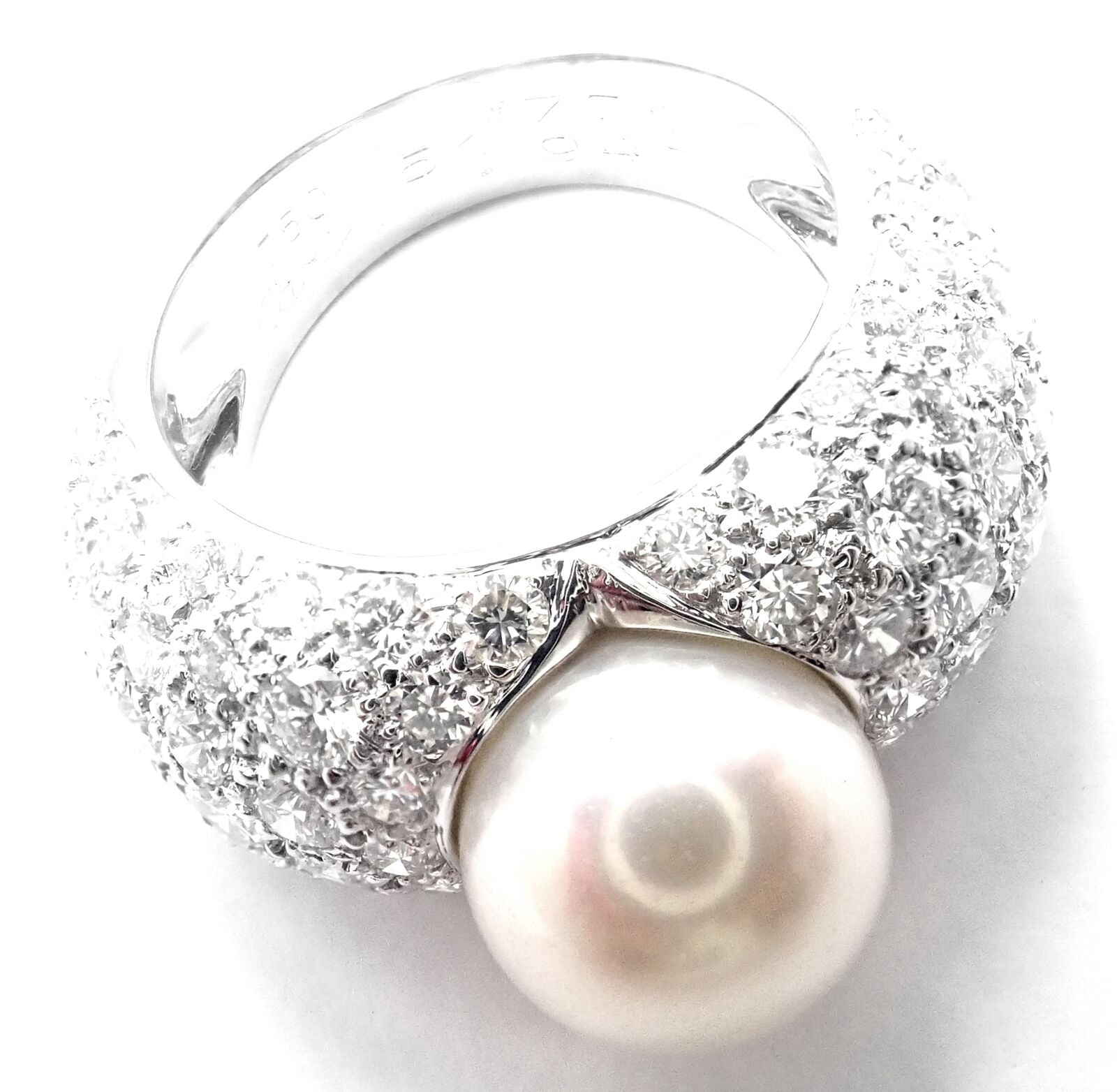 Authentic Cartier Juliette 18k White Gold Cultured Pearl Diamond Ring for Women - Elegant Wedding, Engagement & Anniversary Jewelry Gift