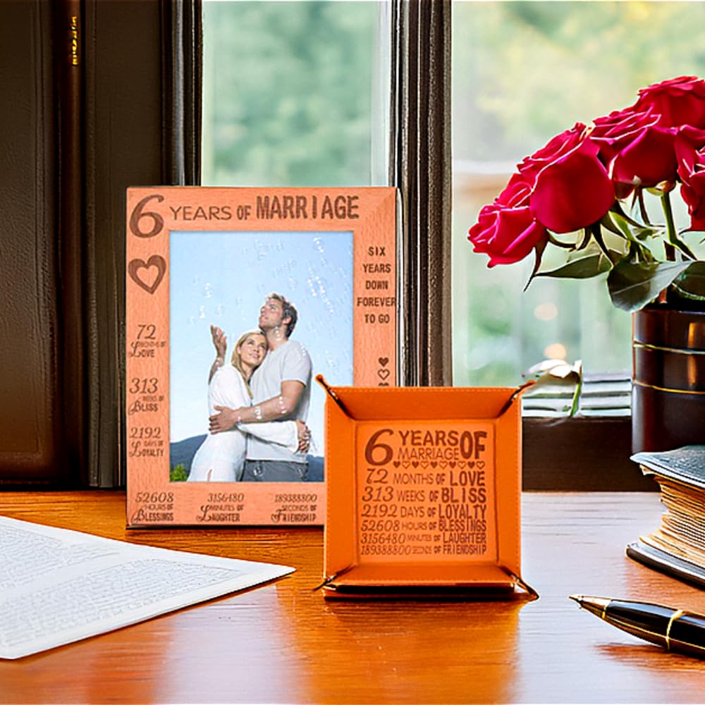 6th Anniversary Wedding Photo Frame - Elegant Wood Picture Frame for Couples | Perfect 6 Year Marriage Gift for Her, Him, Wife or Husband | Romantic Home Decor for Anniversaries & Special Occasions