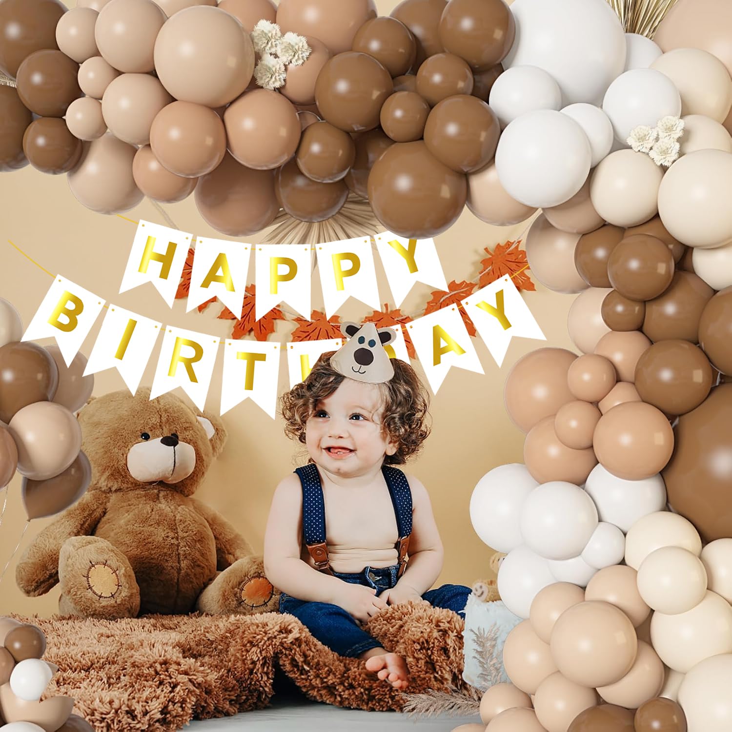 Rozi Birthday Decoration Kit - 50pcs Brown Theme Party Decor with Balloons & Garland for Kids, Boys, Girls & Adults | Perfect for Birthday Parties, Baby Showers & Family Celebrations