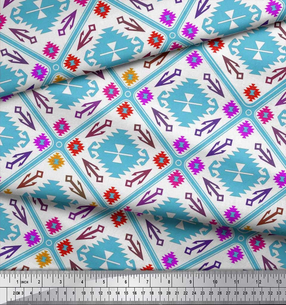 Soimoi Moss Georgette Brown Fabric by The Yard - 42 Inch Wide Aztec Geometric Printed Fabric for Dresses, Curtains & Home Decor | Tribal Contemporary Fashion Material