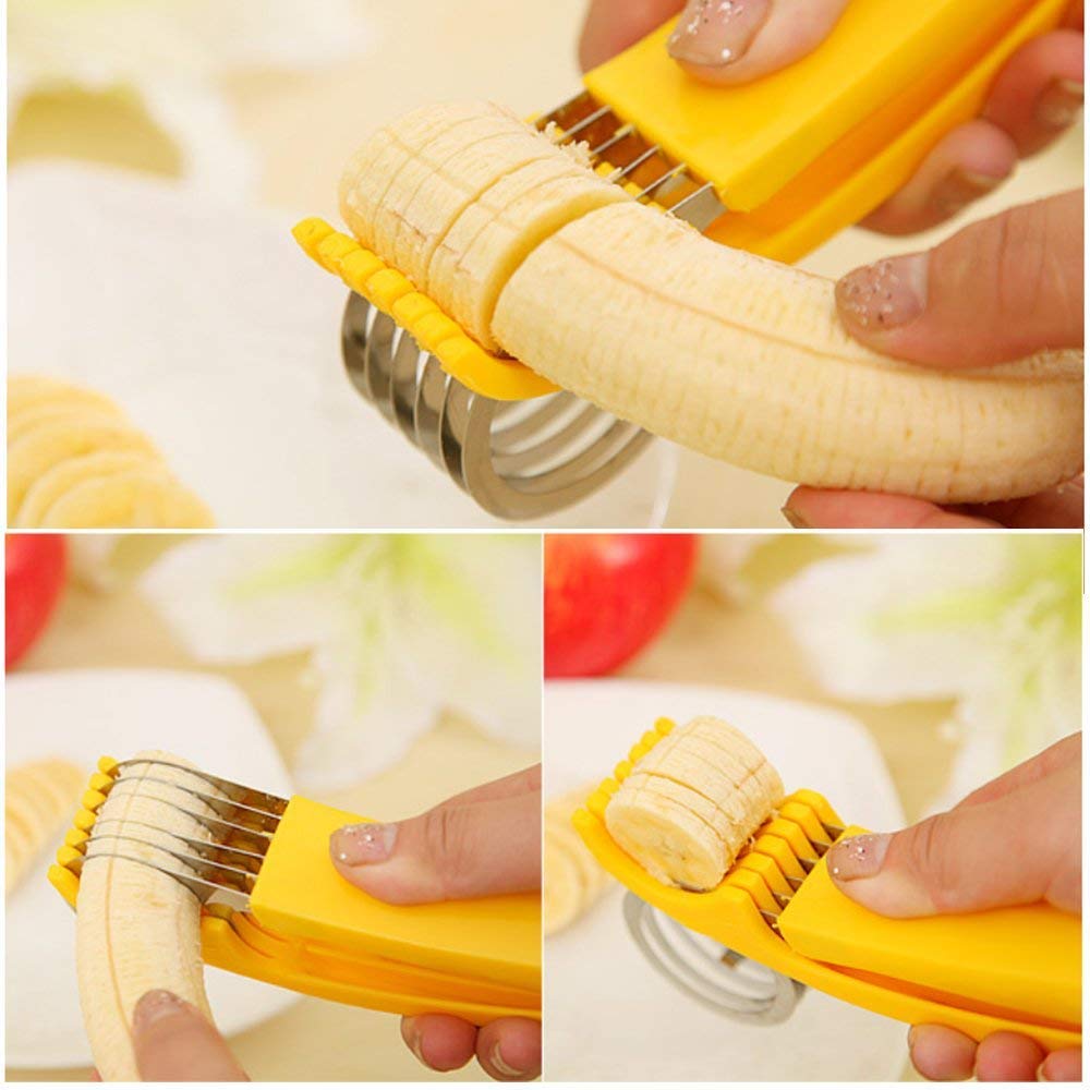 Premium Banana Slicer - Stainless Steel Banana Cutter for Perfect Even Slices | Safe Kitchen Gadget for Kids & Adults | Ideal for Smoothies, Fruit Salads, Yogurt Toppings & Meal Prep | Perfect for Breakfast, School Lunches & Healthy Snacking