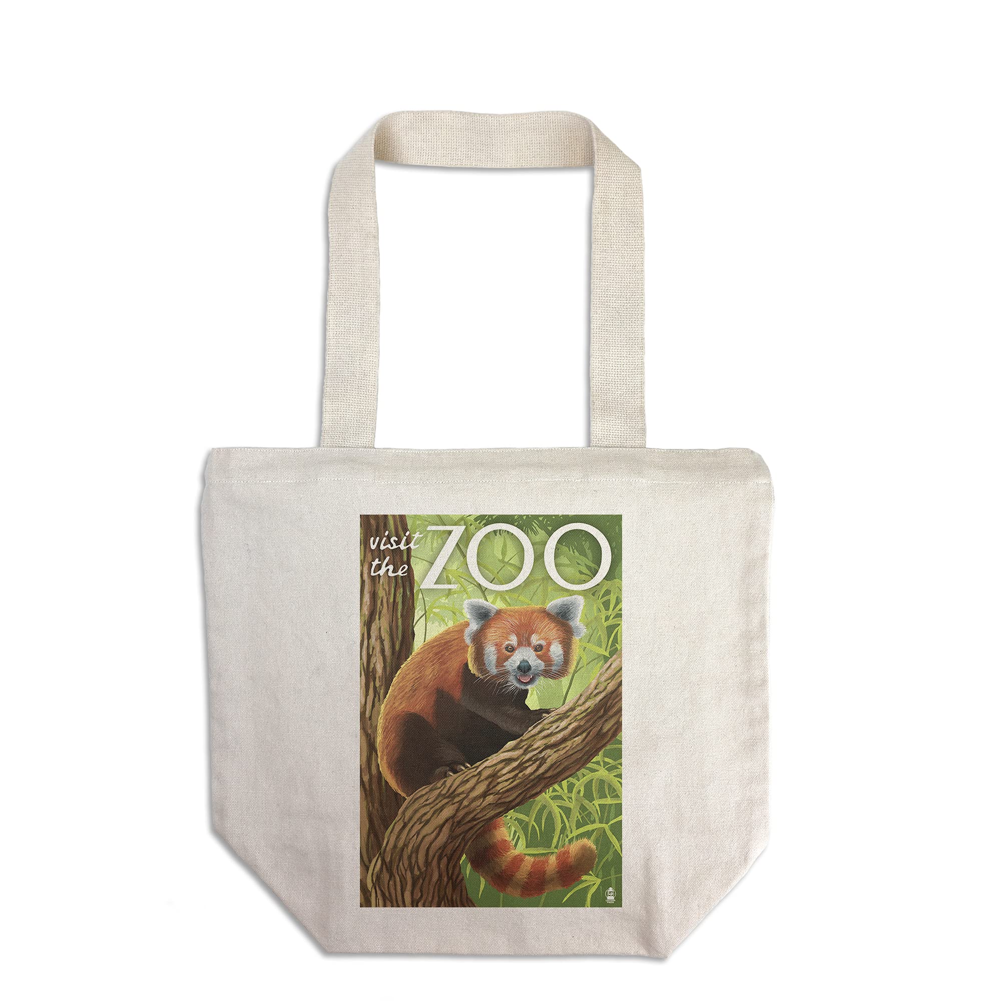 Lantern Press Visit The Zoo Red Panda Tote Bag - 100% Cotton Canvas Reusable Shopping Bag for Groceries, Beach & Everyday Use