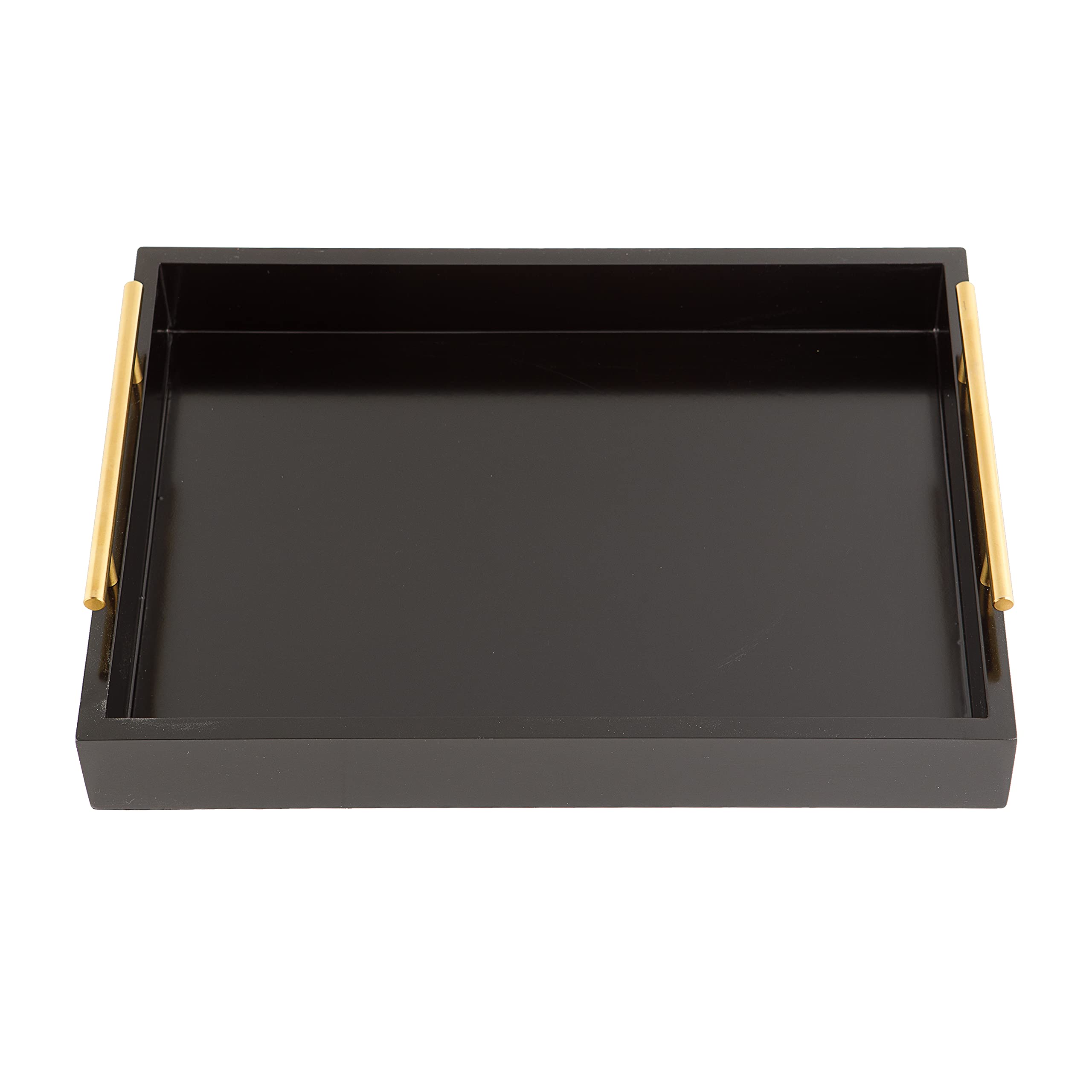 Premium Black Wooden Serving Tray with Metal Handles - 16
