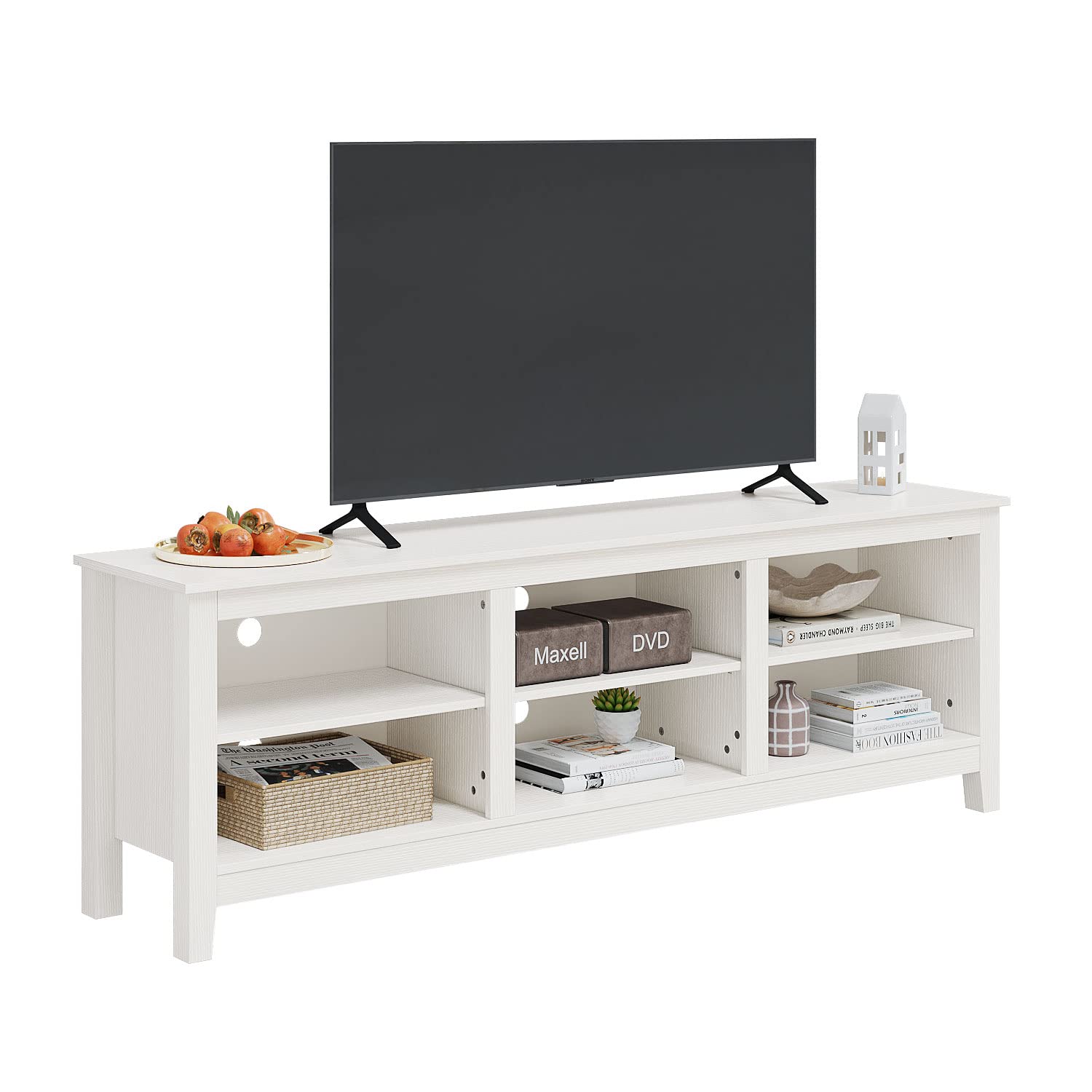 75 Inch TV Stand with 6 Storage Cubby - Modern Entertainment Center Media Console for Living Room & Bedroom - White TV Table for Flat Screen TVs (Perfect for Movie Nights & Family Gatherings)