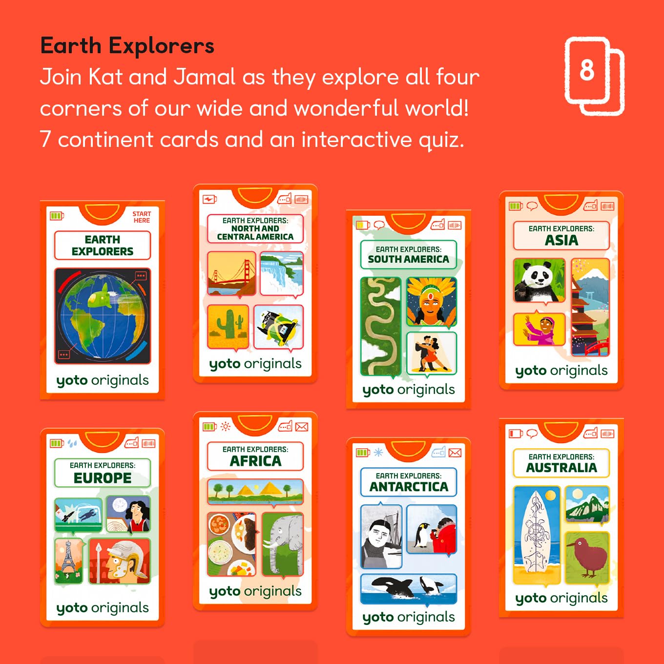 Yoto Earth Explorers – 8 Educational Audio Cards for Kids with Player & Mini Device | Screen-Free Learning with Fun Stories & Interactive Quizzes | Ages 6+ | Perfect for Bedtime, Road Trips & Homeschooling