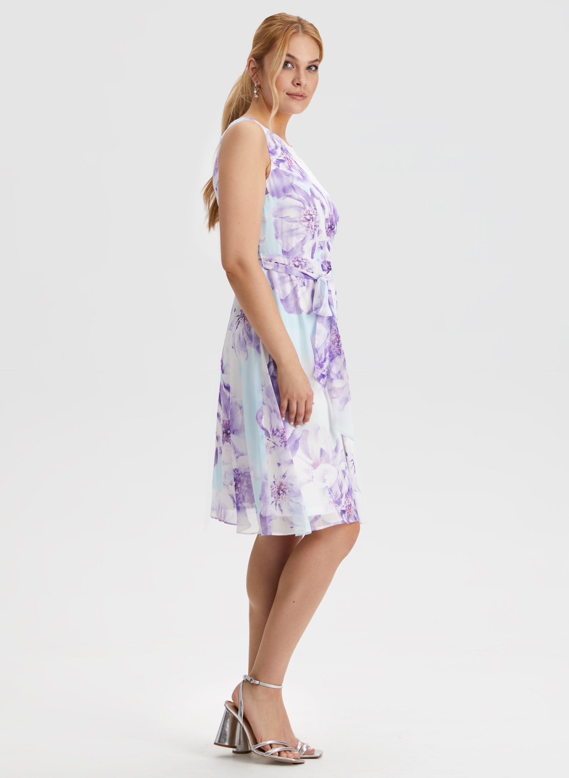 Floral Print Belted Dress for Women - Elegant Summer Midi Dress with Belt for Casual Wear, Office, and Special Occasions