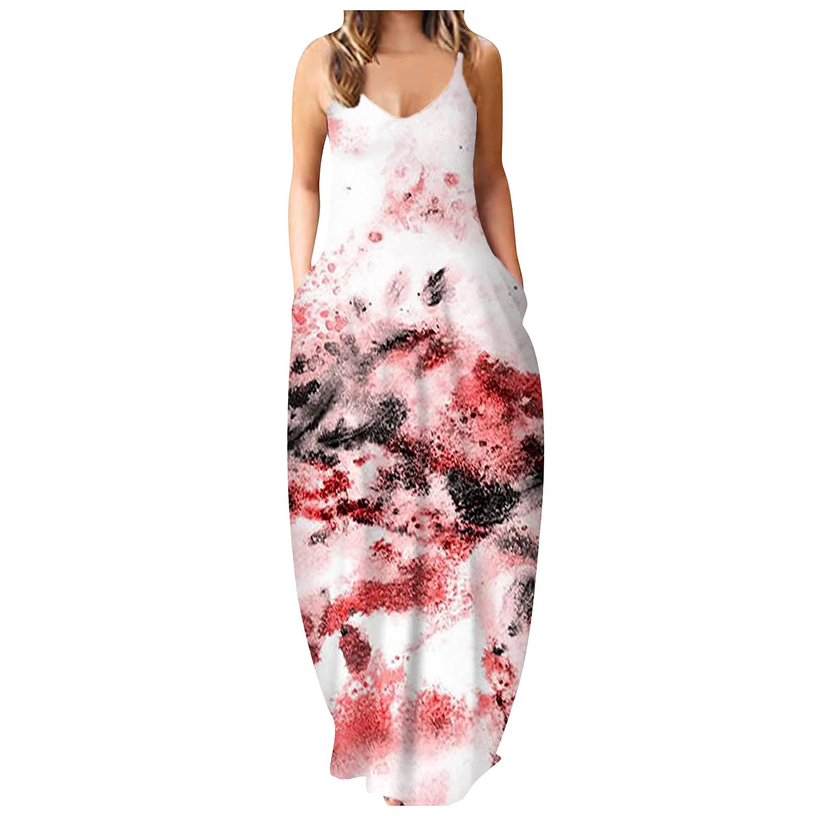 Women's Summer V-Neck Sleeveless High Waist Tank Dress - Floral Print Sundress for Beach, Vacation & Party Wear | Casual Daytime Outfit & Evening Cocktail Dress