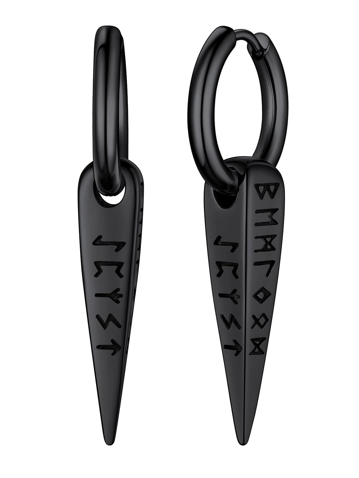 FaithHeart Norse Viking Runes Hoop Earrings for Men - Hypoallergenic Stainless Steel Punk Huggie Earrings - Norse Mythology Jewelry Gifts with Delicate Packaging - Perfect for Viking Lovers, Cosplay & Everyday Wear