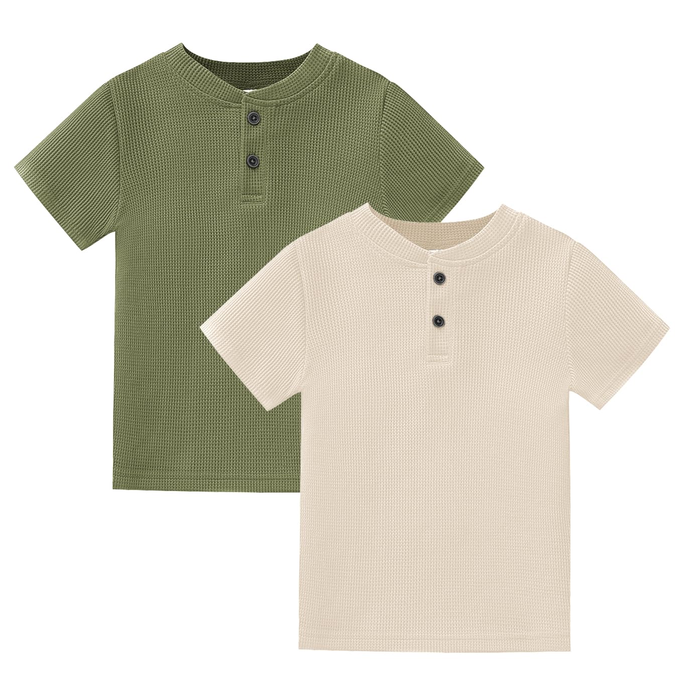 XMWEALTHY Baby Boys' 2-Pack Waffle Knit Short Sleeve Henley Shirts - Soft Cotton Toddler Tops for Playdates & Everyday Wear
