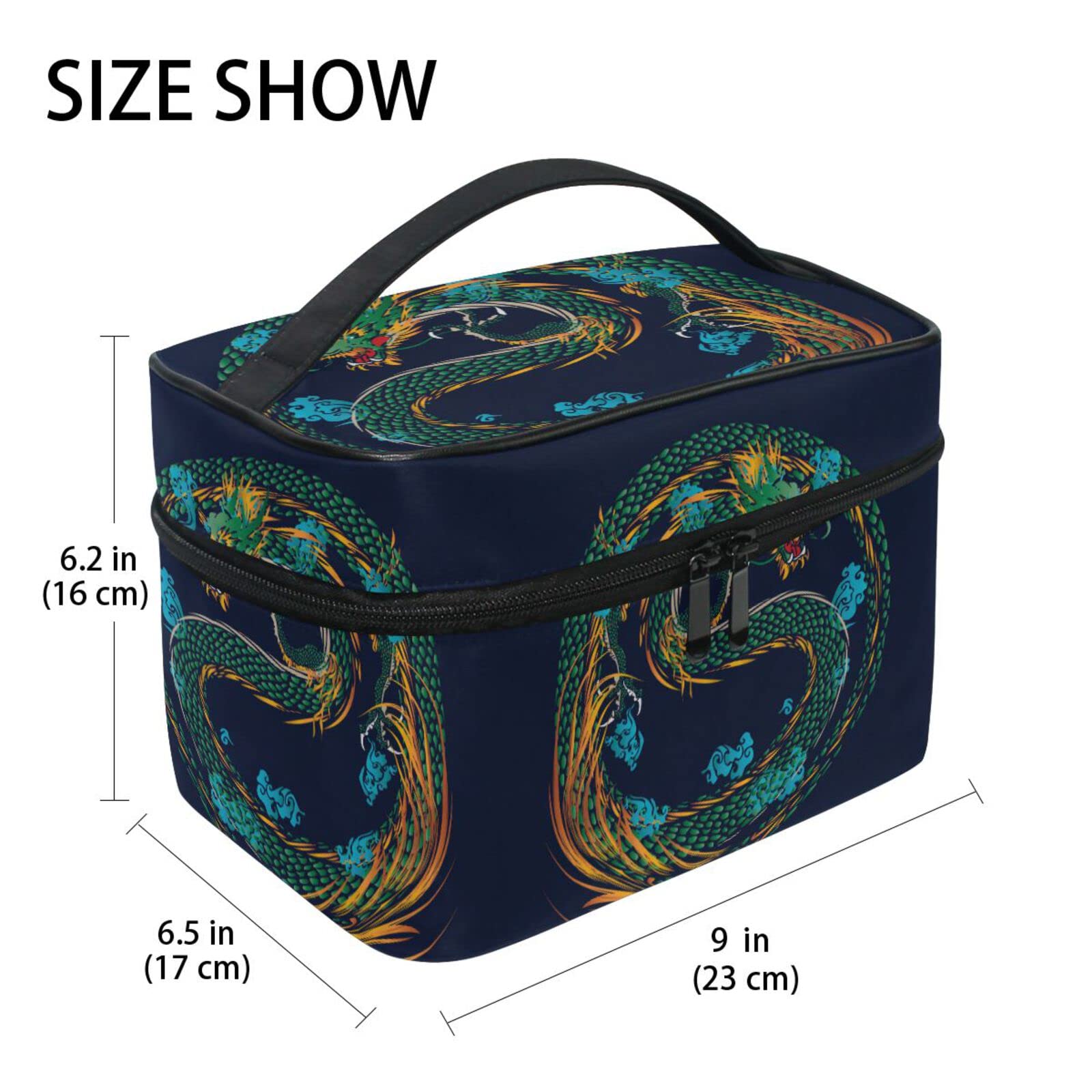 Yellow Dragon Chinese Black Cosmetic Bag Organizer - Zippered Makeup Pouch & Toiletry Case for Women | Perfect for Travel, Gym & Daily Essentials Storage