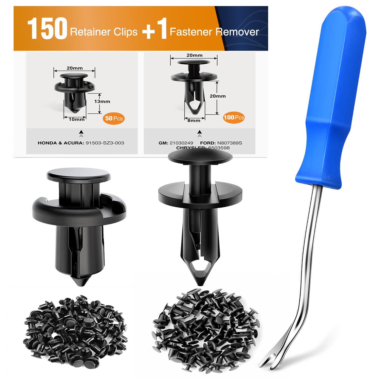 GOOACC 150PCS Universal Auto Bumper Fastener Kit - 2 Sizes Push-Type Rivet Clips for Car Bumper & Fender Replacement with Removal Tool | Durable Plastic Clips for Honda, Toyota, Ford, Chevy | Easy DIY Auto Body Repair & Maintenance