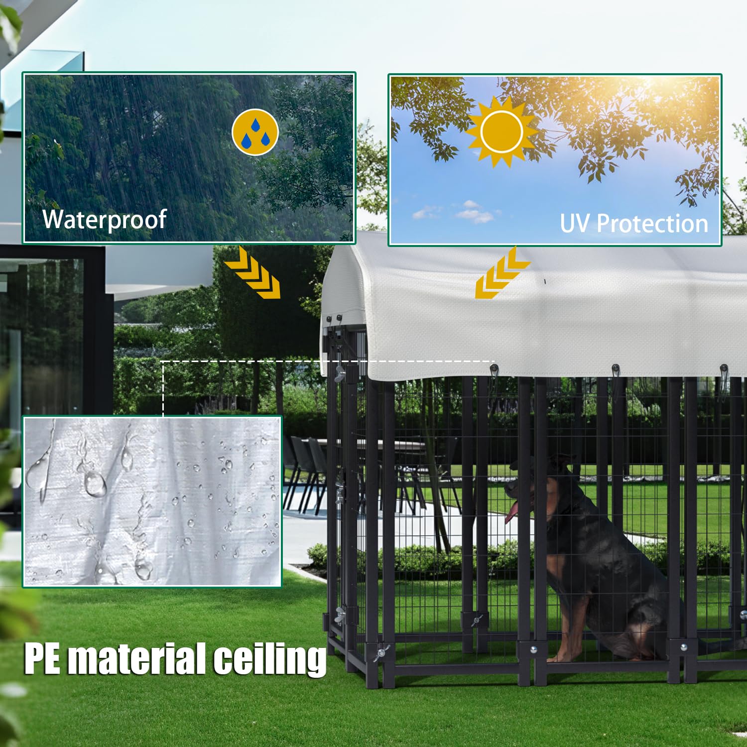 Heavy Duty 10-Panel Large Dog Kennel with Roof - 5'x2.7'x4.7' Outdoor/Indoor Dog Playpen for Small, Medium & Large Dogs - Durable Pet Enclosure for Backyard, House & Yard Fencing - Perfect for Training, Playtime & Secure Outdoor Shelter