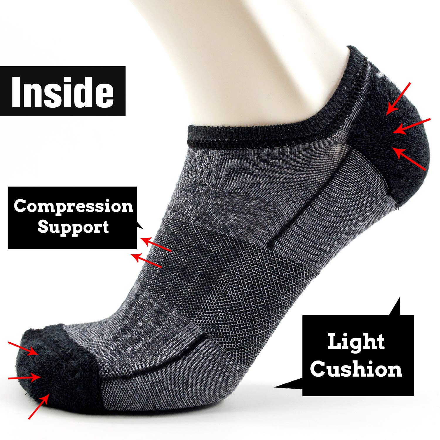 Breathable No-Show Merino Wool Running Socks for Men & Women - Low Cut Athletic Socks with Anti-Slip Grip for Gym, Hiking & Daily Wear | Soft Thin Sport Socks for Workouts & Active Lifestyle