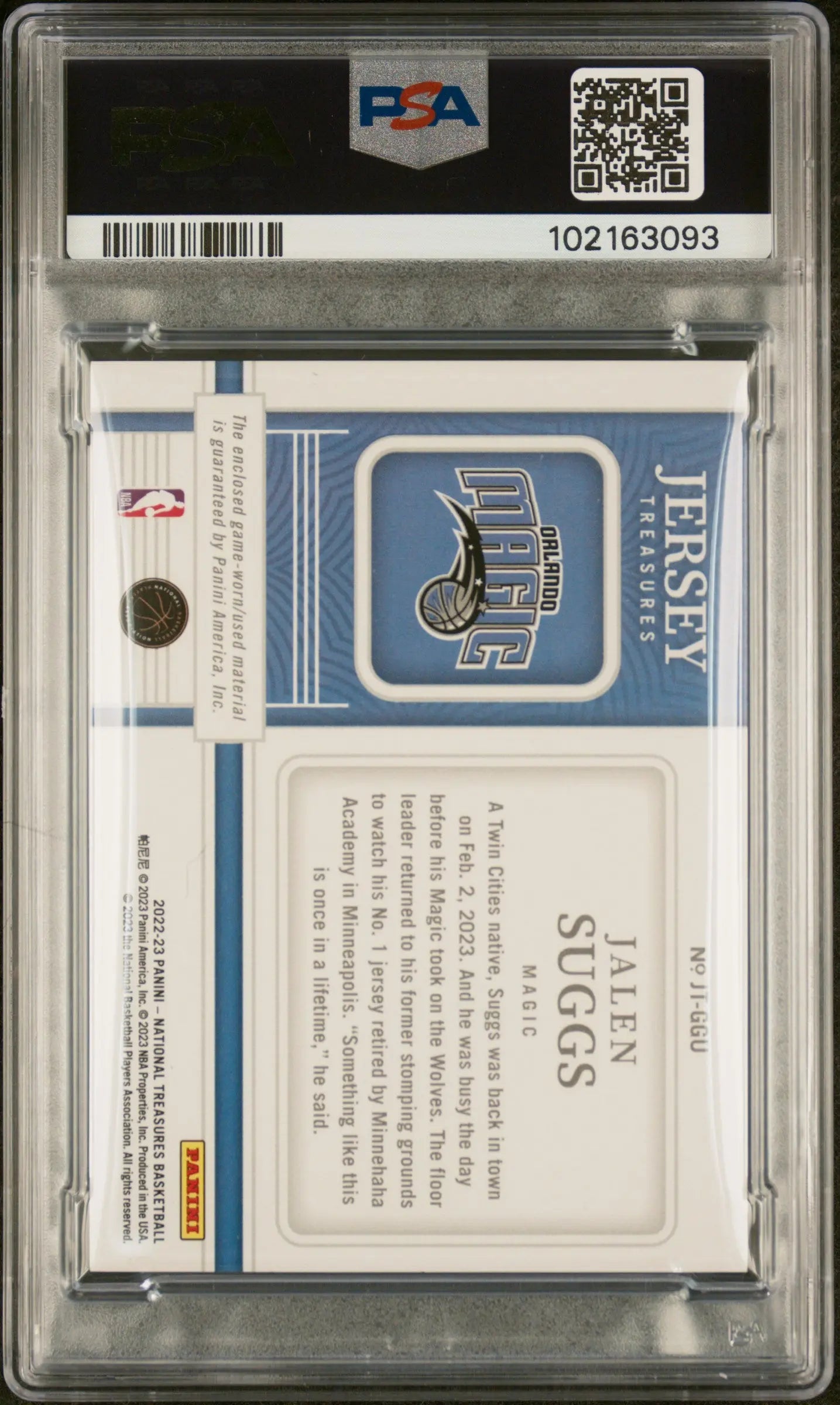 2022 Panini National Treasures Jersey Treasures Jalen Suggs PSA 8 /25 - Rare Basketball Trading Card for Collectors & Investors - Perfect for Display, Gifts, and Sports Memorabilia Collections
