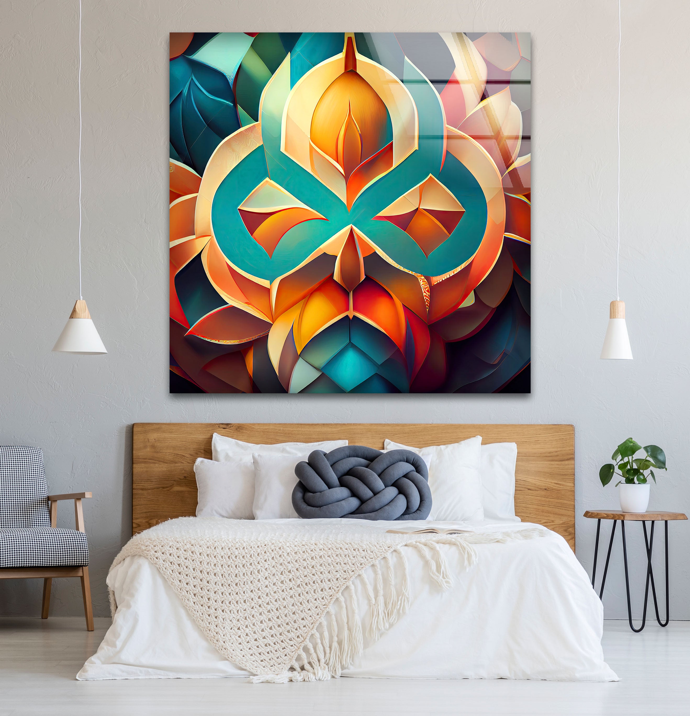 3D Geometric Mandala Glass Wall Art - Vibrant Abstract Lotus Design for Home & Office Decor | Modern Spiritual Meditation Room Decorations | Unique Gift Idea for Yoga Lovers & Art Collectors