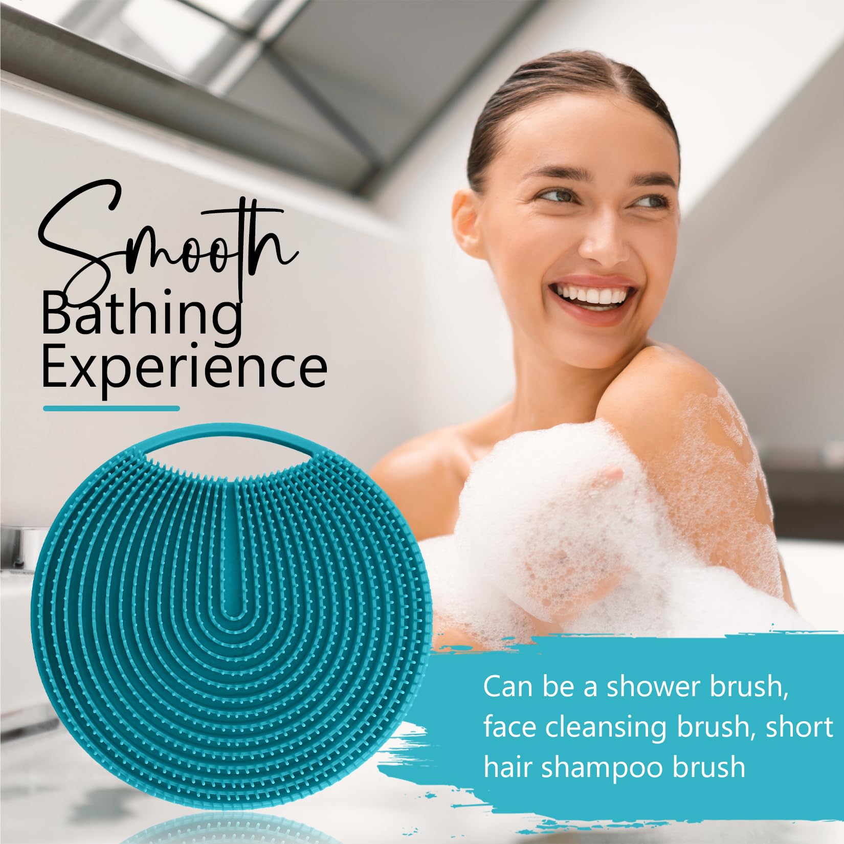 Premium Silicone Body Scrubber & Exfoliating Loofah with Handle - Gentle Skin Brush for Sensitive Skin | Travel-Friendly & Pet-Safe Bath Scrubber (Sky Blue) | Perfect for Shower, Spa & Daily Exfoliation Routine