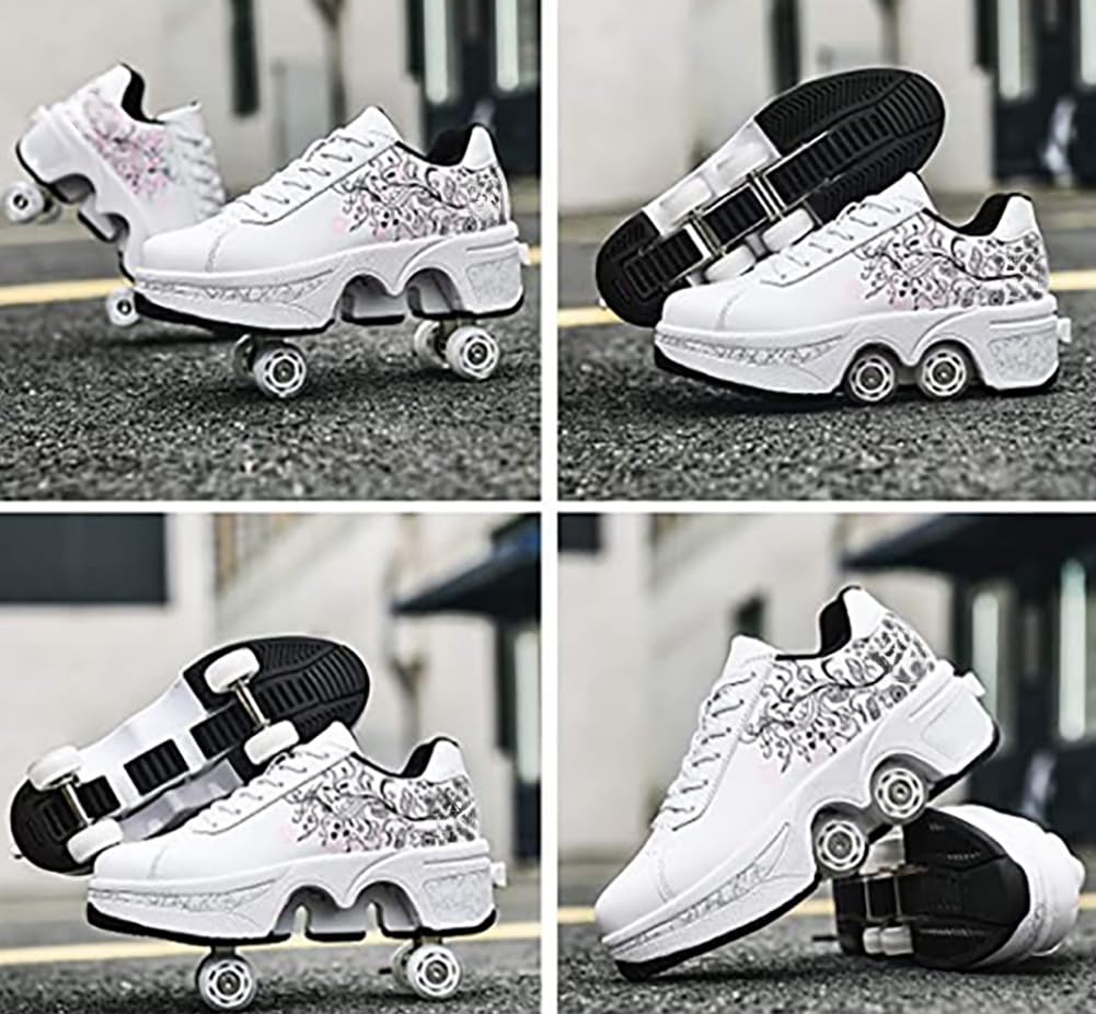 Women's Double-Row Quad Roller Skates - Detachable Wheel Shoes for Girls & Boys | Unisex Skating Shoes for Indoor & Outdoor Fun | Perfect for Rinks, Parks & Street Skating