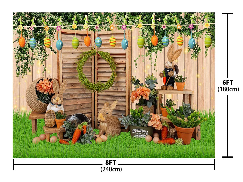 8x6ft Spring Happy Easter Backdrop - Green Grassland Rustic Wood Photo Background for Easter, Birthday, Baby Shower Party Decorations - Perfect for Photography, Social Media & Indoor/Outdoor Events
