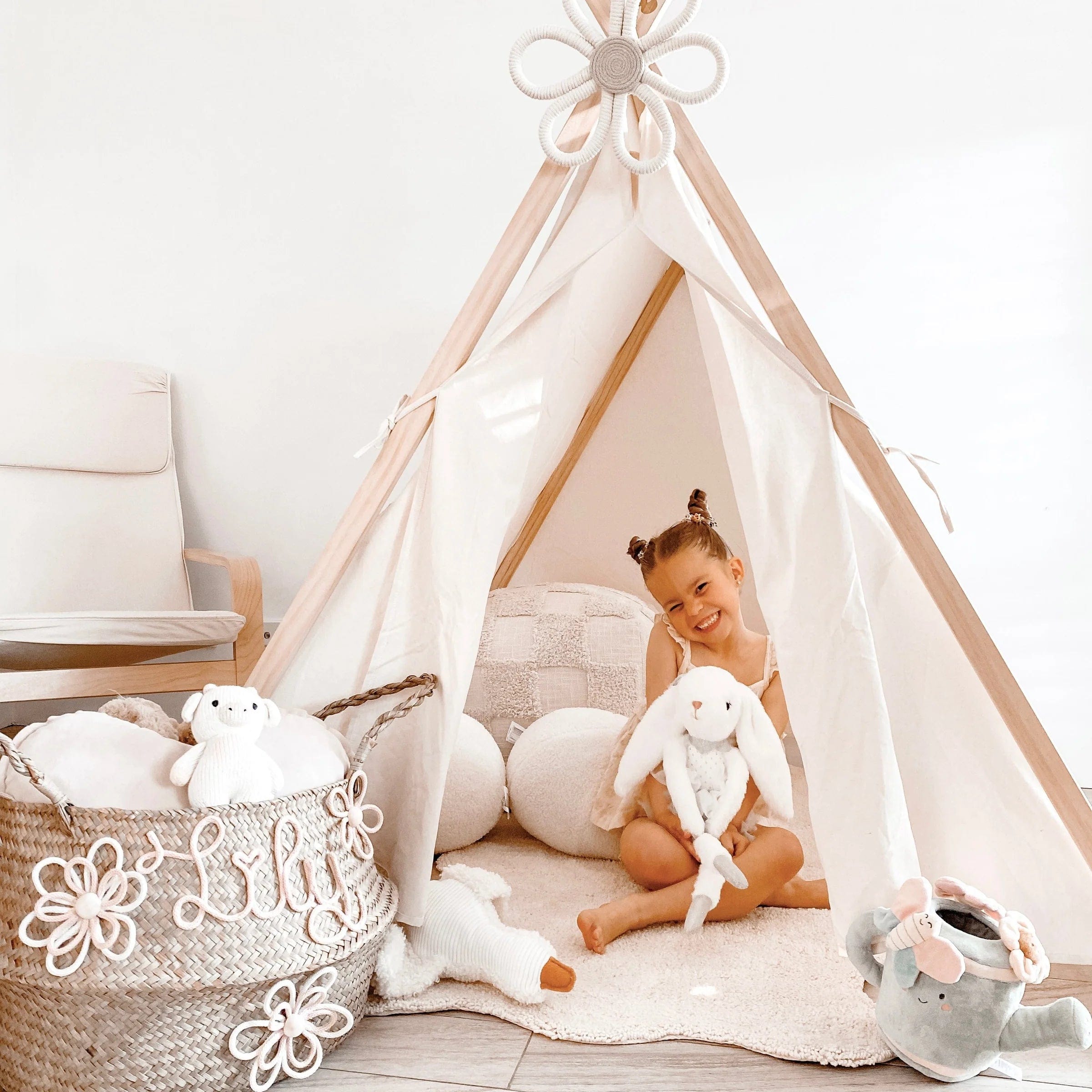 Aiden Wooden Cotton Play Tent for Kids - Indoor & Outdoor Playhouse, Reading Nook, and Imaginative Play Space