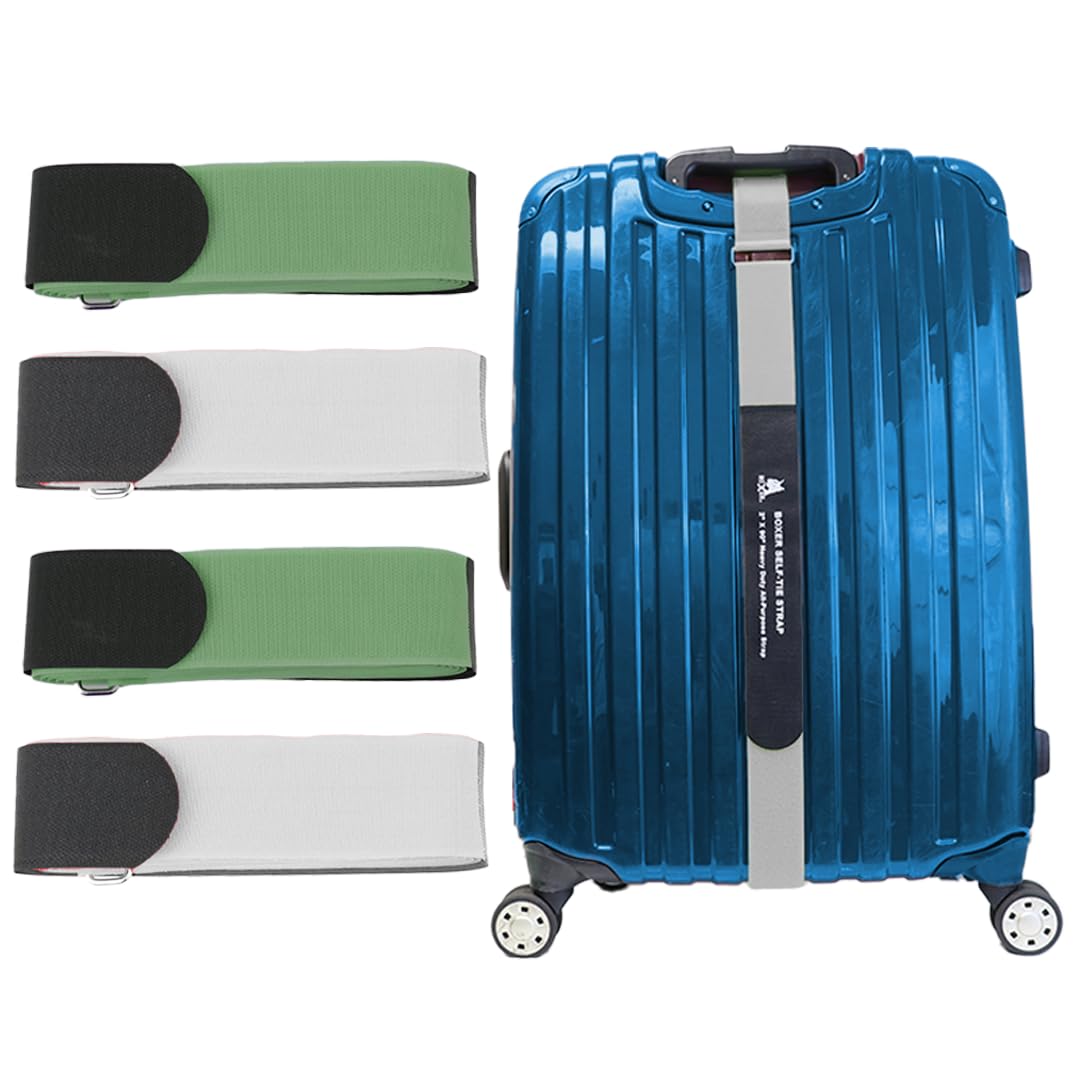4 Pack Heavy Duty Velcro Luggage Straps for Travel - Adjustable & Secure Suitcase Straps for Airplane, Train & Cruise Travel Accessories