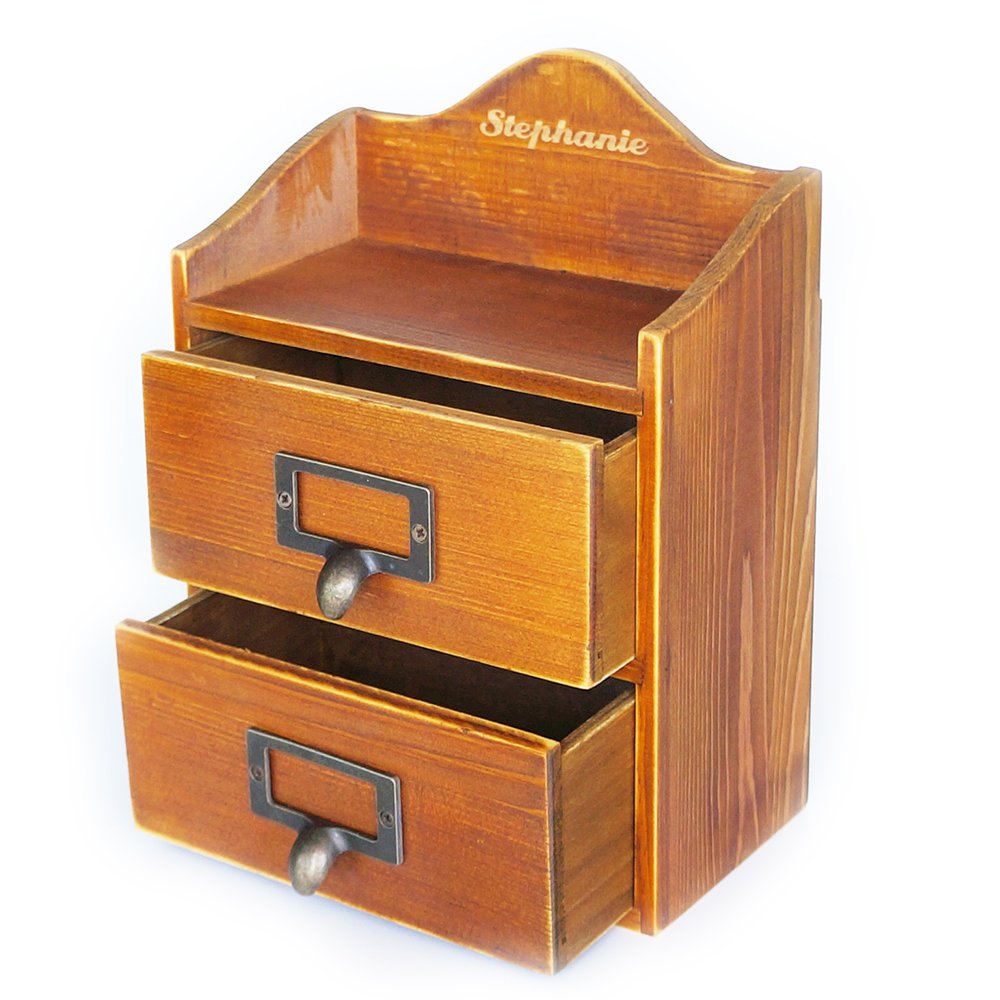 Personalized Wooden Desktop Organizer with Drawers - Custom Vintage Home & Office Desk Organizer, Wooden Jewelry Storage Box - Perfect Birthday & Christmas Gift (Brown) | Ideal for Home Office, Study Desk & Jewelry Organization