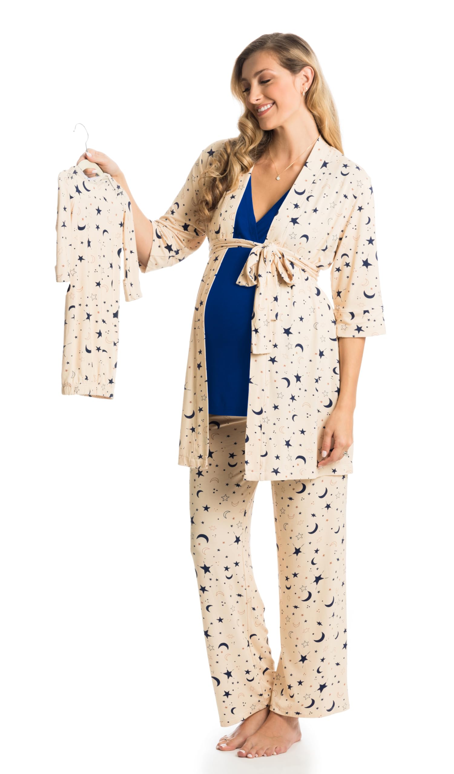 5-Piece Maternity & Nursing Pajama Set for Women - Soft Cotton Breastfeeding Sleepwear for Mom and Baby - Perfect for Pregnancy, Postpartum & Nursing Comfort