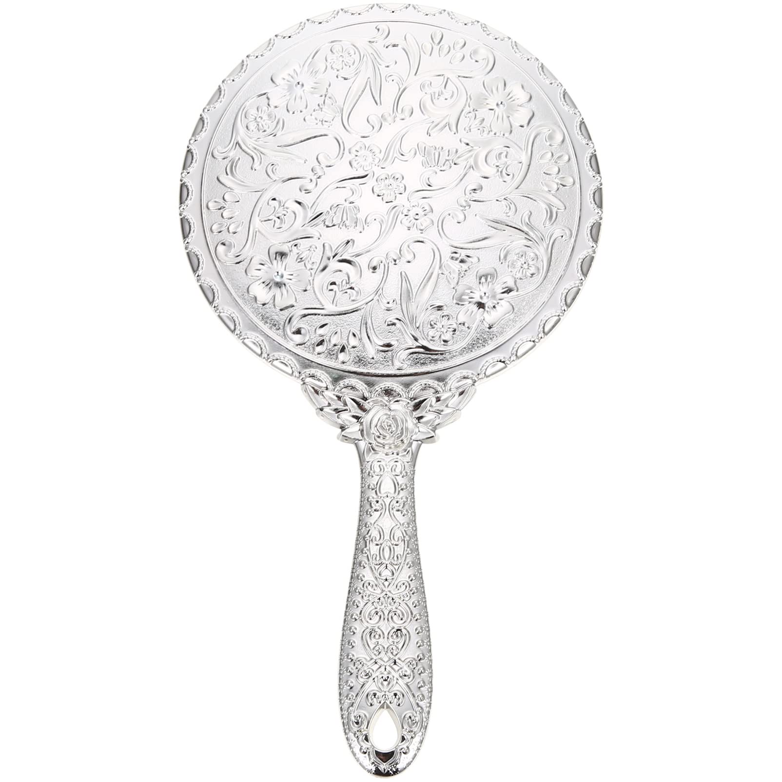 Vintage Hand Mirror with Handle - Minkissy Silver Makeup Mirror for Travel, Home, Salon | Perfect for Hairstyling, Cosmetic Application & Vanity Use