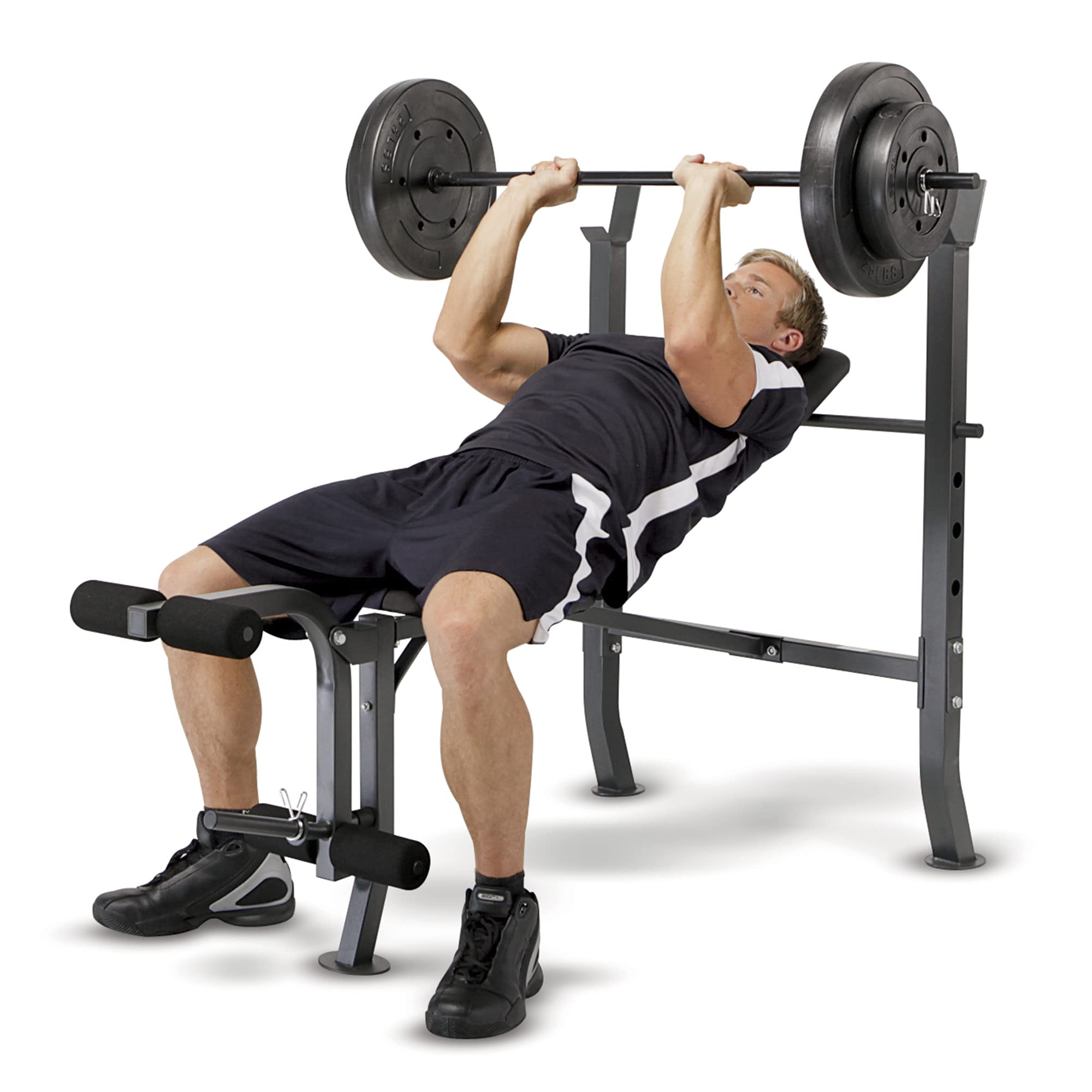 Marcy MD-2082W Diamond Elite MD Standard Weight Bench with 100 lb. Weight Set - Home Gym Equipment for Strength Training & Muscle Building
