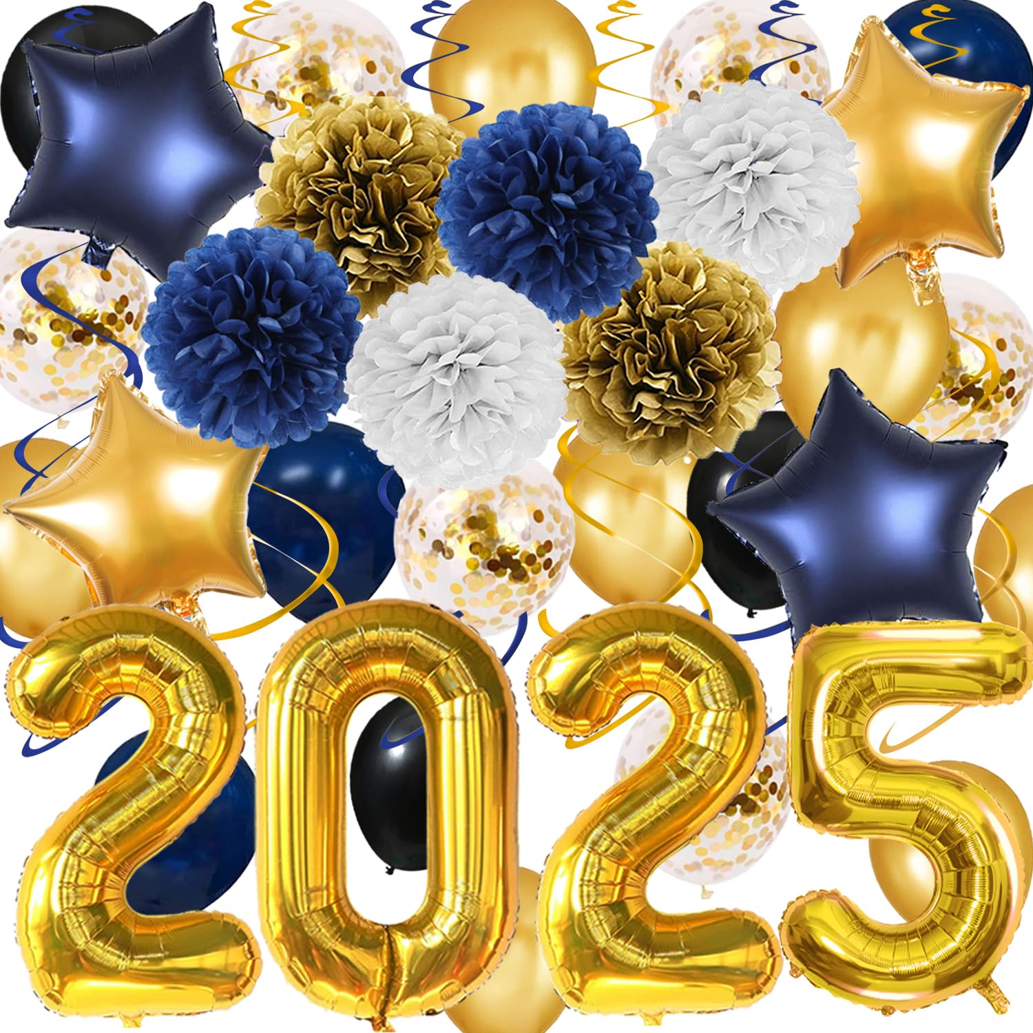 2025 Graduation Party Decorations - Blue & Gold Balloon Kit with 40