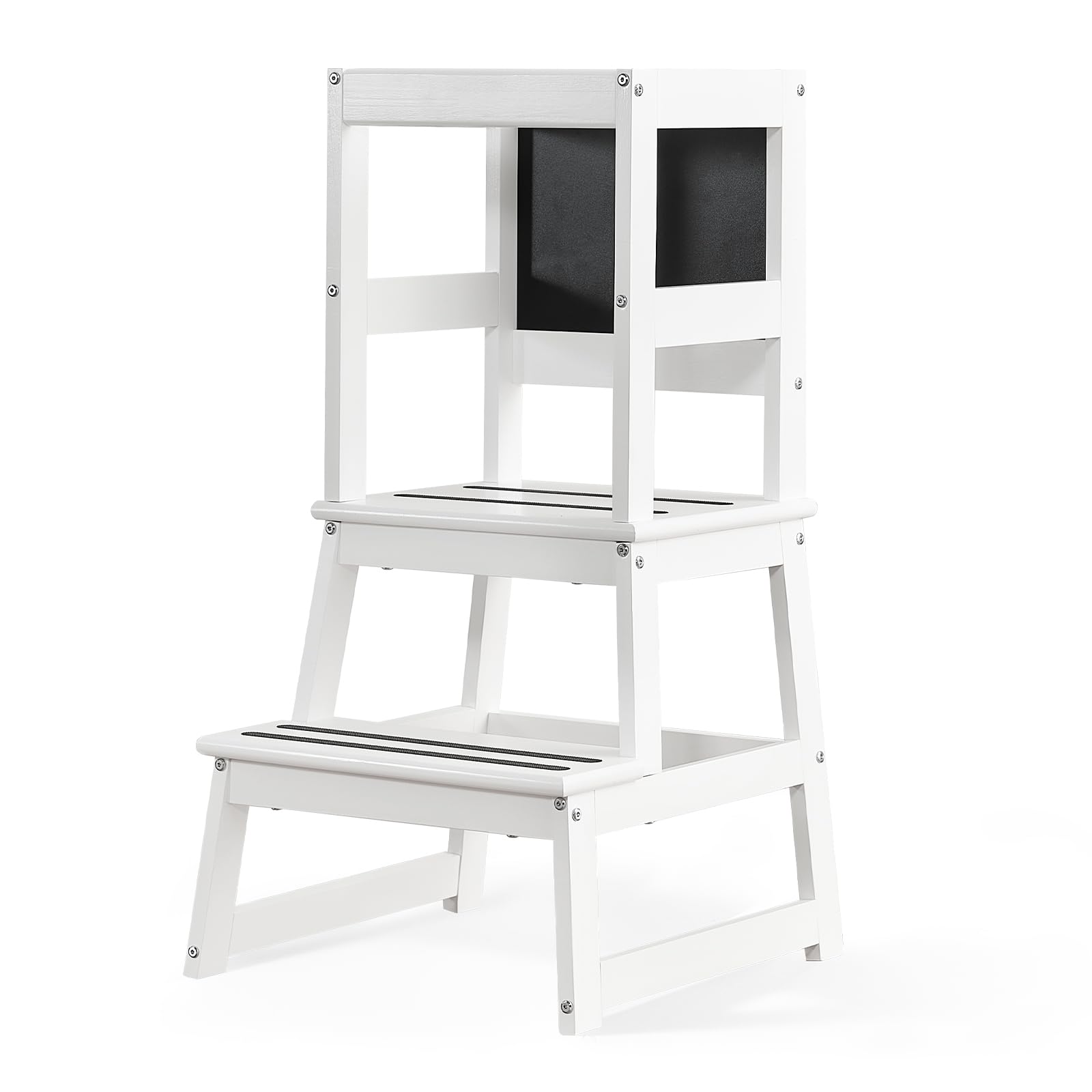 Yojoker Kids Kitchen Step Stool - Adjustable Toddler Standing Tower with Safety Rail | Montessori Learning Stool for Cooking & Baking | Non-Slip Base & Chalkboard (White) | Perfect for Little Chefs & Parent-Child Activities