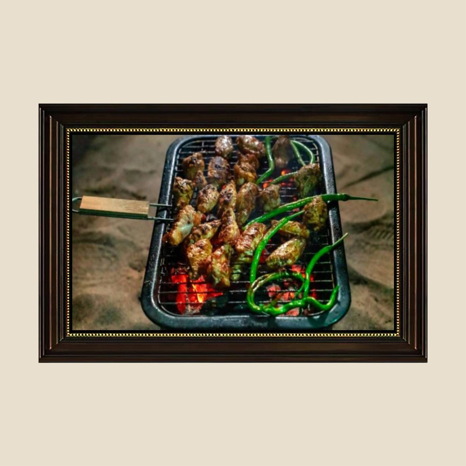 Grilled Charcoal Chicken Wings Canvas Wall Art - 24x36 Inch Retro Kitchen Decor Painting, Ready to Hang Framed Poster for Dining Room, Restaurant & Home Decor - Perfect for Food Lovers & BBQ Enthusiasts